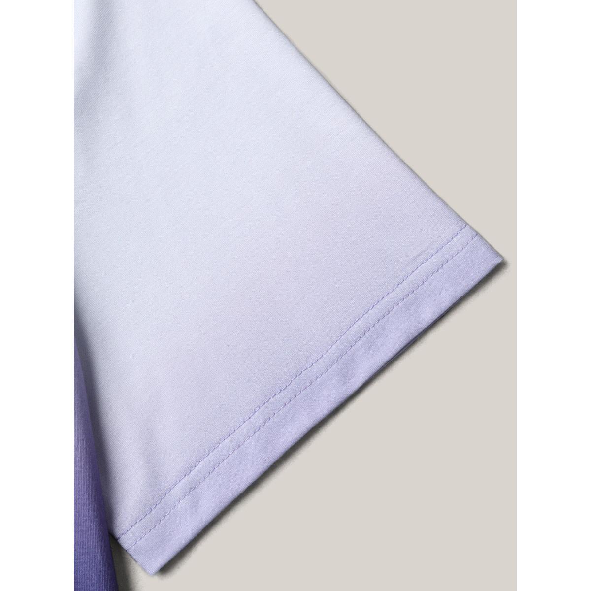 Plus Size Gradient Pleated Button-Front T-Shirt Deeppurple Women Casual Gathered Round Neck Everyday T-shirts BloomChic 14-16/1X Product Image