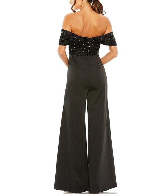 Mac Duggal Sequined Off Shoulder Sleeve Jumpsuit Product Image