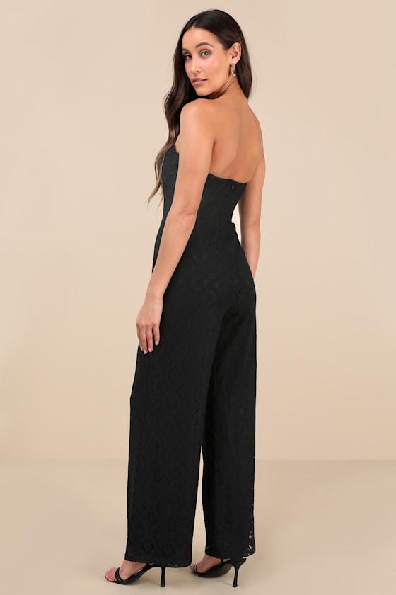 Intriguing Elegance Black Lace Strapless Jumpsuit Product Image