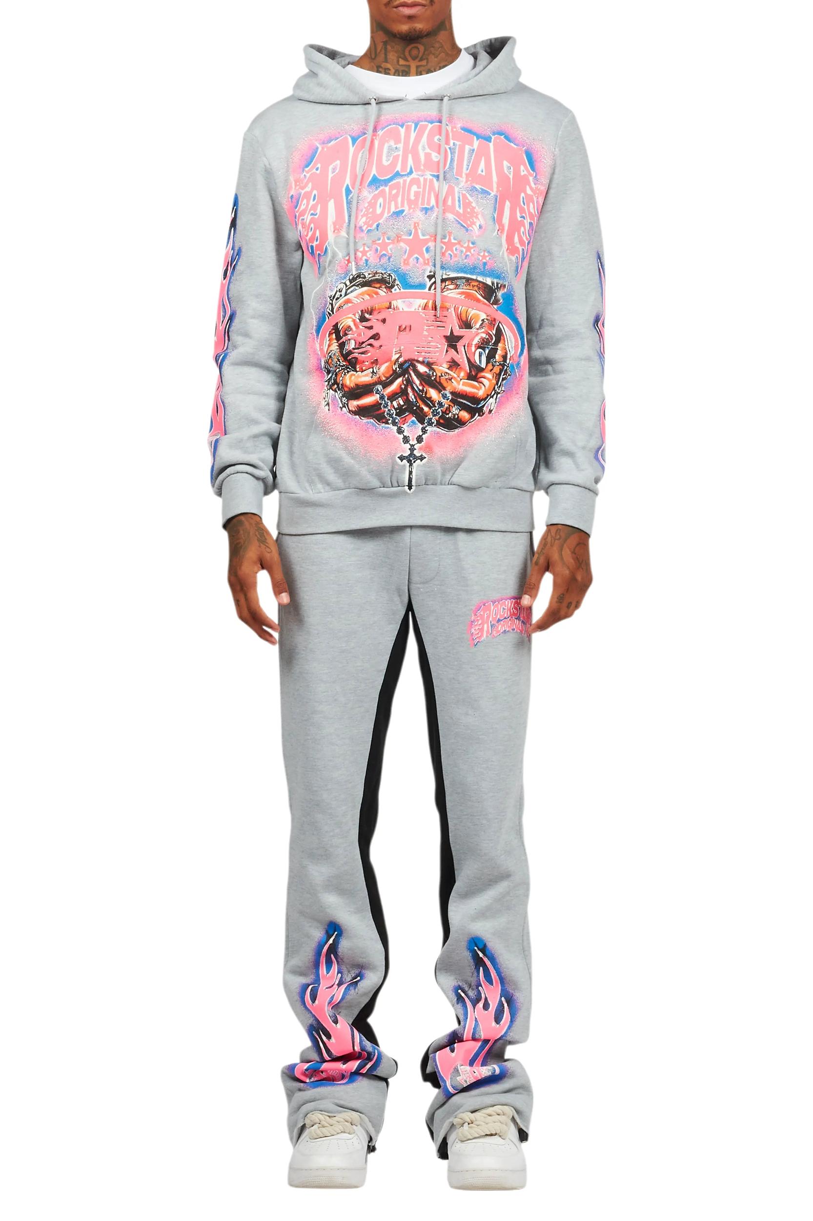 Cairo Heather Grey Hoodie/Baggy Track Pant Set Male Product Image