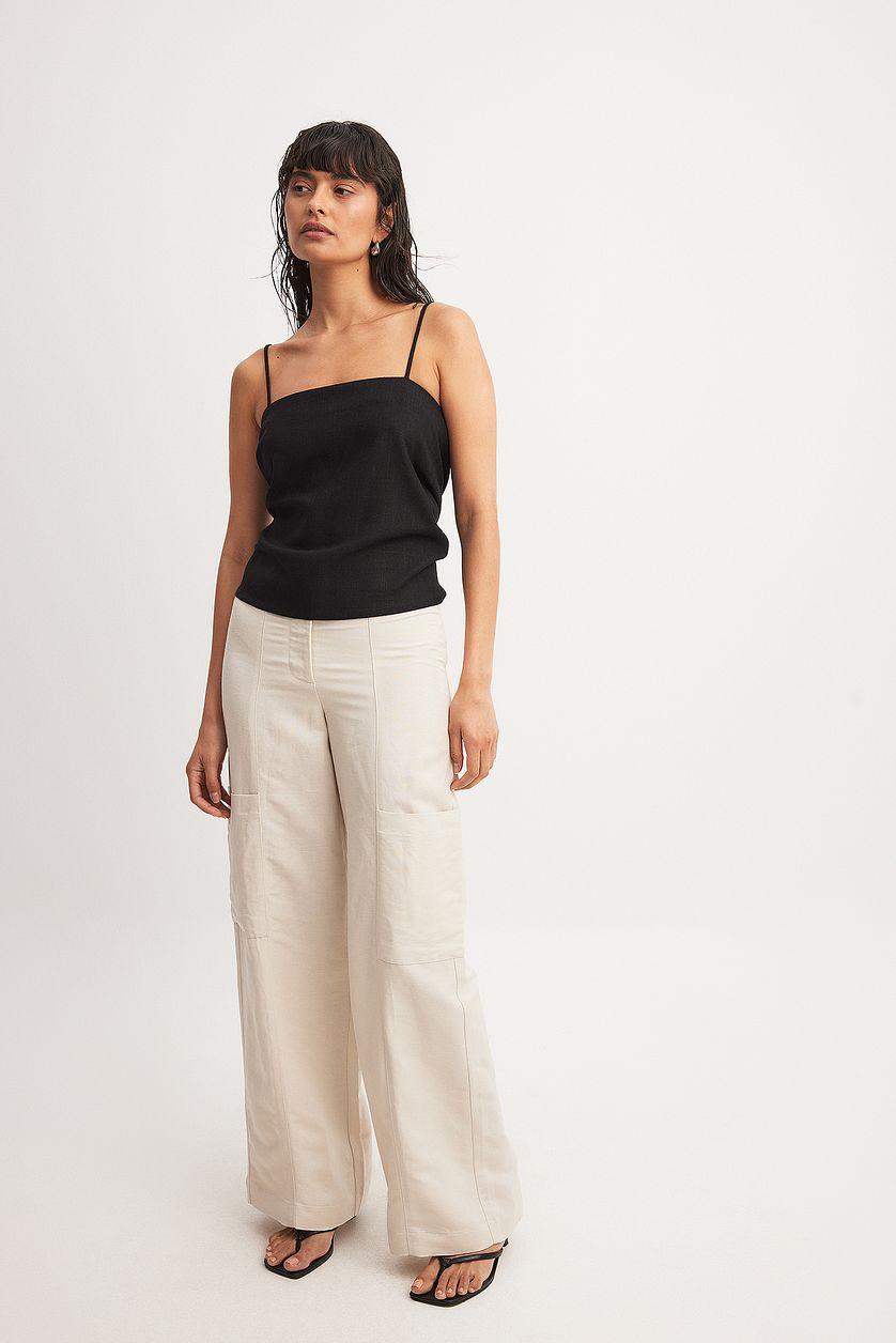 Open Back Linen Blend Strap Top Product Image