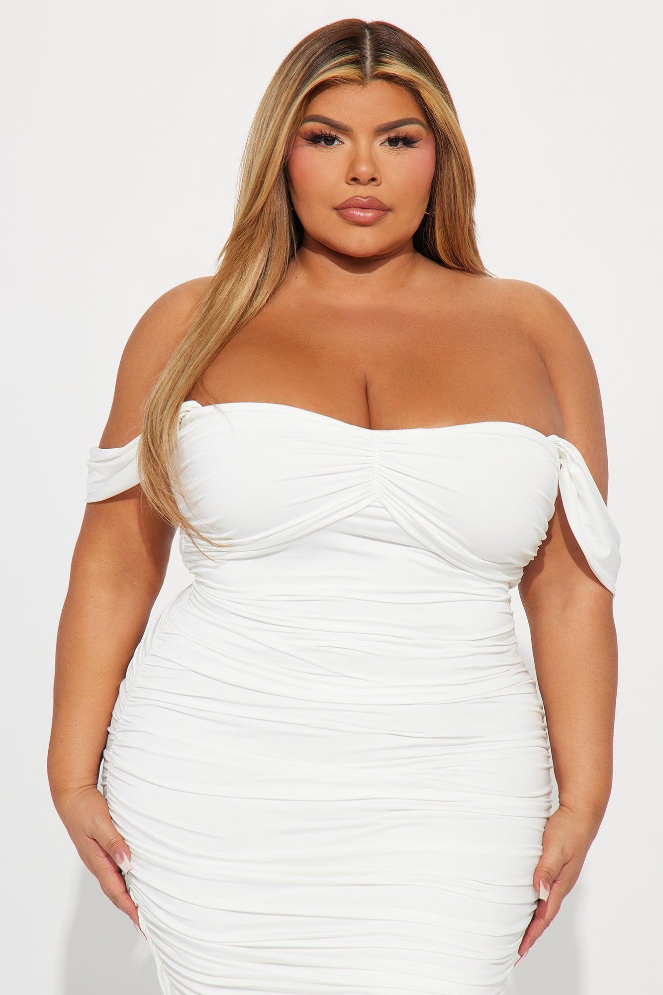 Jen Ruched Midi Dress - White Product Image