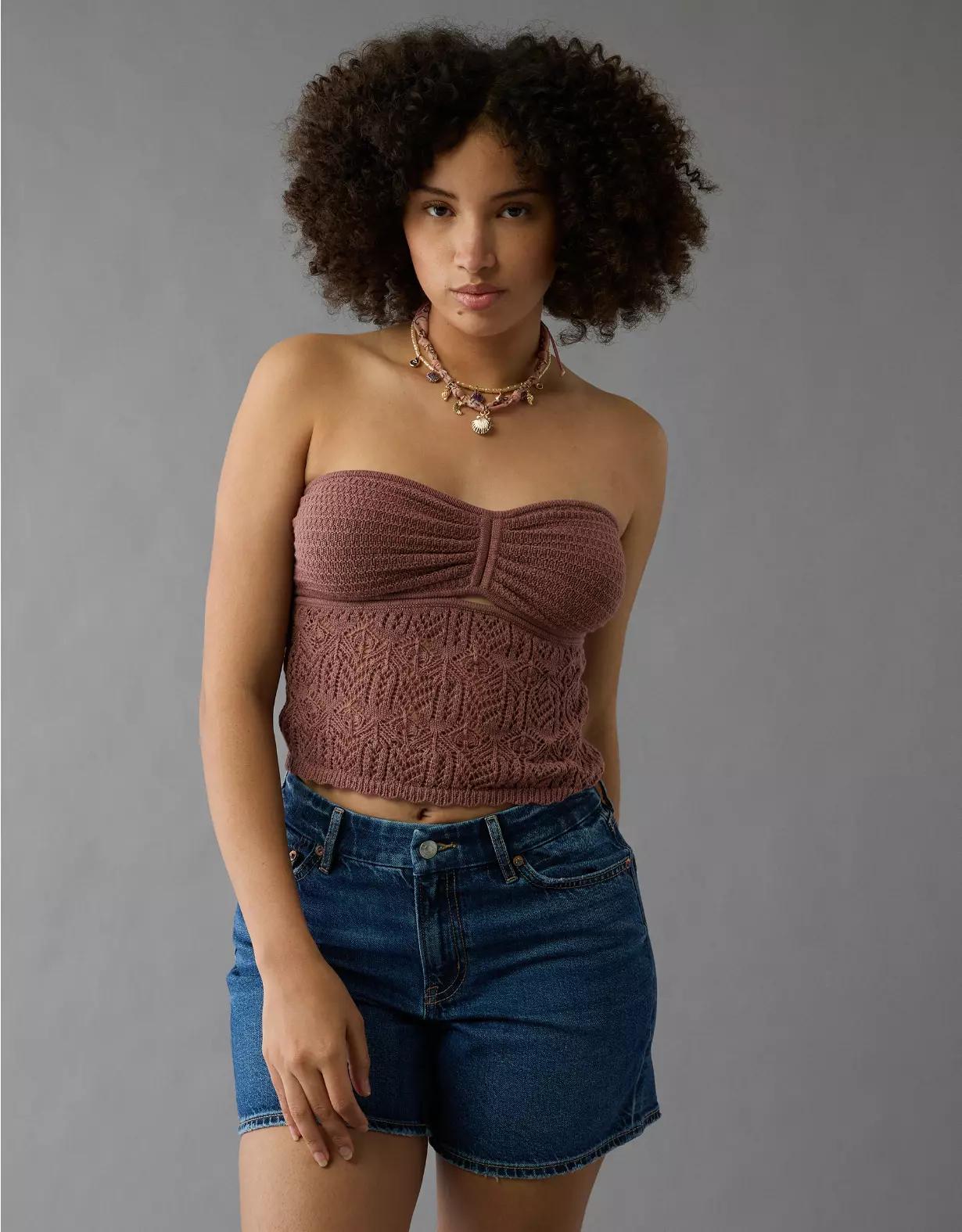 AE Cropped Crochet Tube Top Product Image
