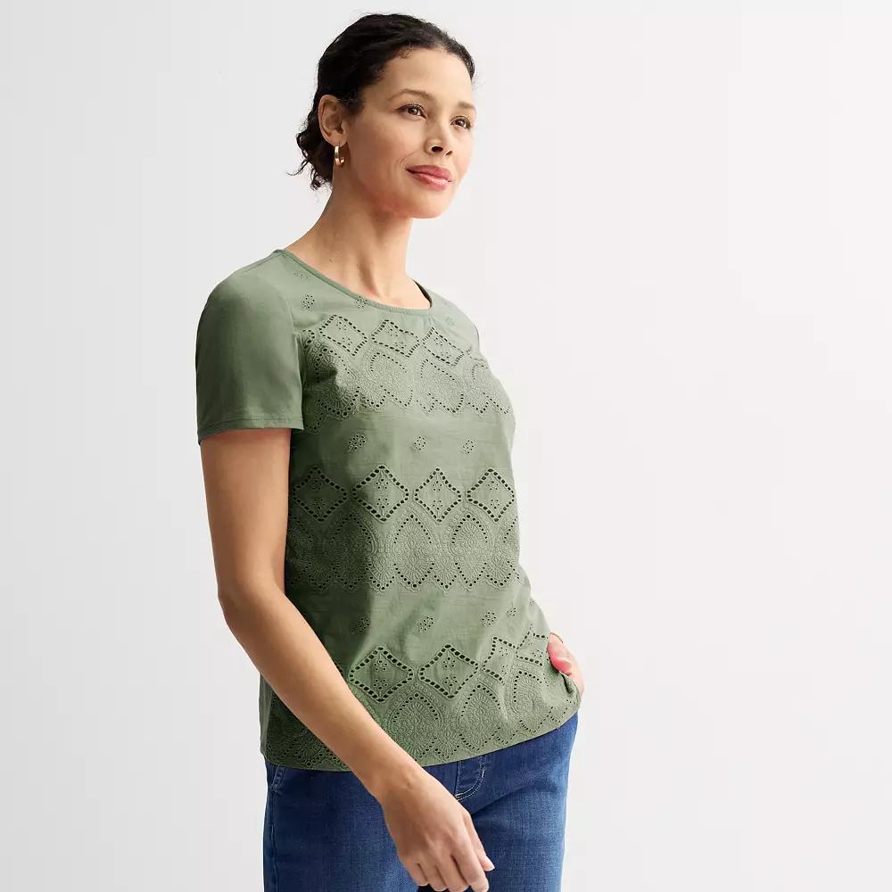 Women's Croft & Barrow® Knit Tee With Eyelet Overlay, Size: Small, Xander Purple Product Image