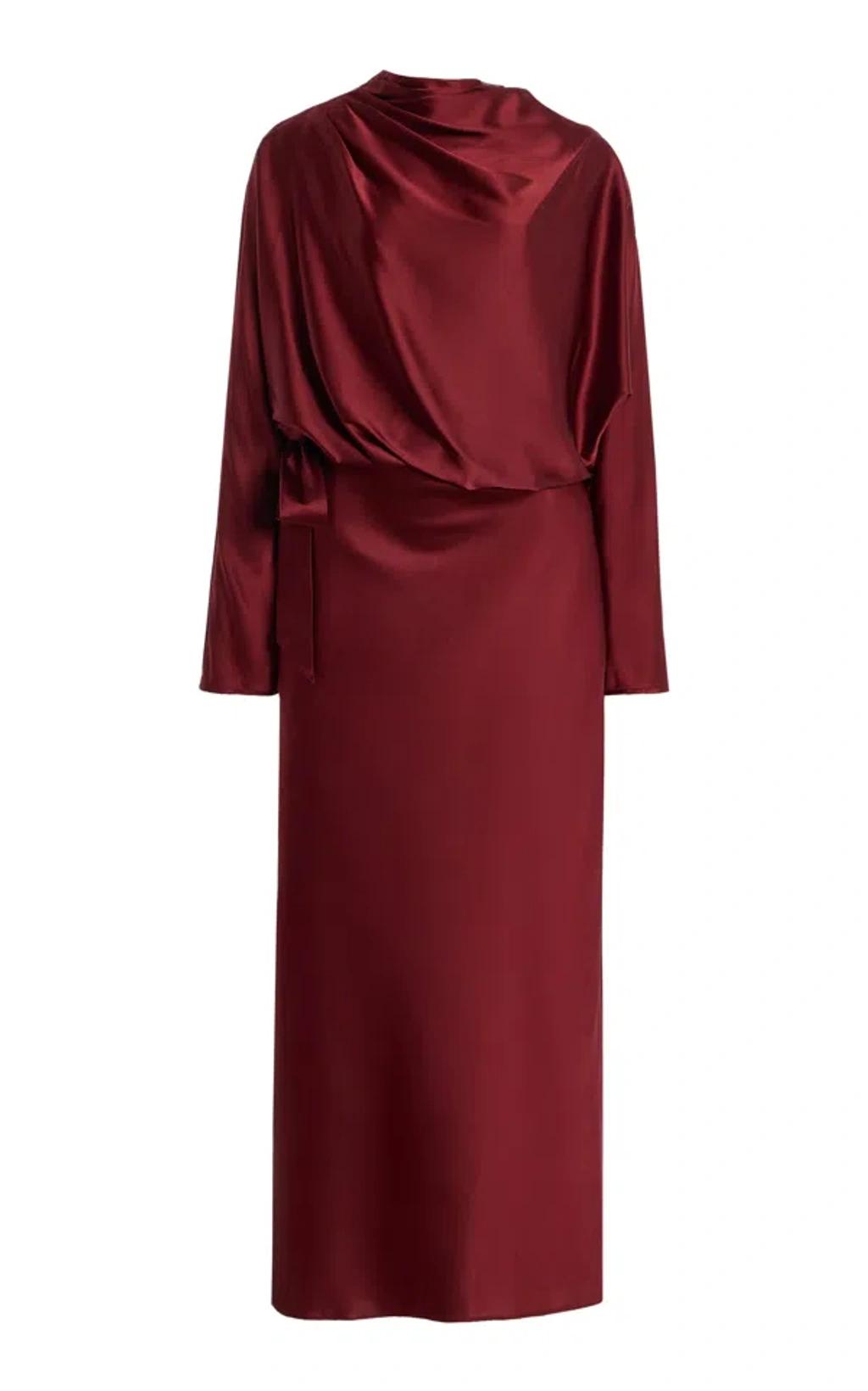 STAUD Phoebe Long Sleeve Stretch Silk Dress In Red Product Image