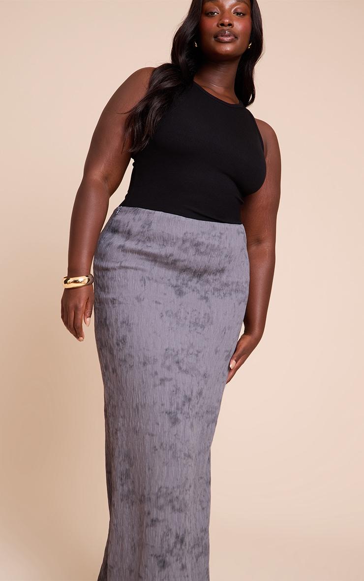 Plus Charcoal Textured Printed Maxi Skirt Product Image
