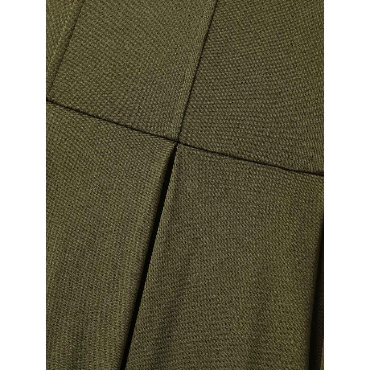 Plus Size Stretchy Plicated Detail Square Neck Dress ArmyGreen Women At the Office Pleated Square Neck Short sleeve Curvy BloomChic 14-16/1X Product Image