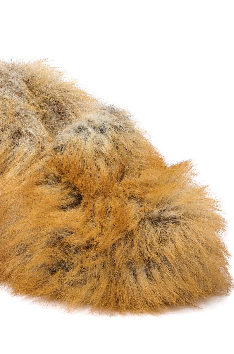 AZALEA WANG JAEKE FOX FUR WEDGE PUMP IN BROWN Product Image