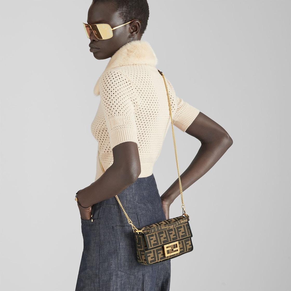 Baguette MiniBrown FF jacquard fabric bag Product Image