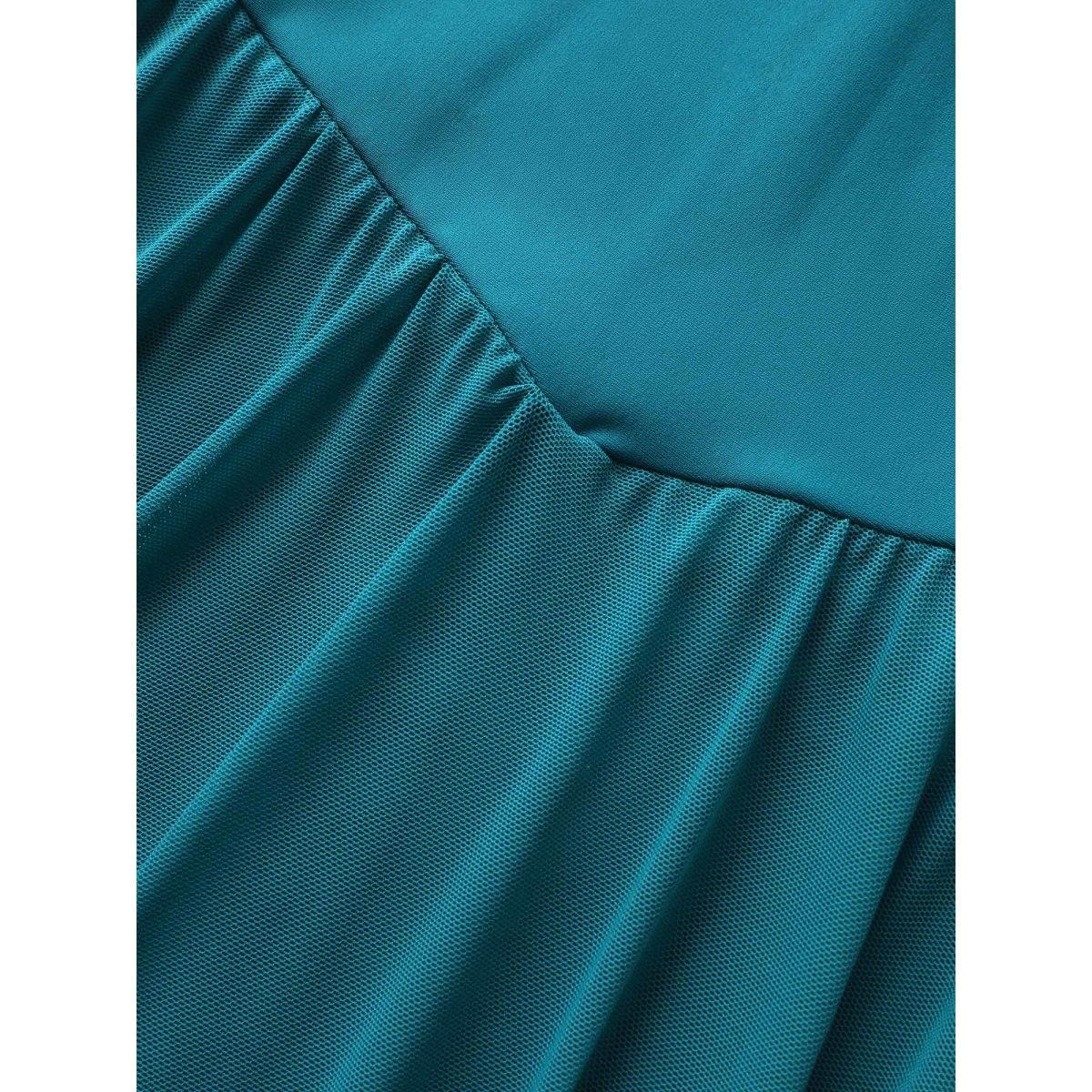 Plus Size Solid Twist Front Heart Neckline Swim Dress Women's Swimwear Teal Beach Bodycon Heart neckline High stretch Curve Swim Dresses BloomChic 10/M Product Image