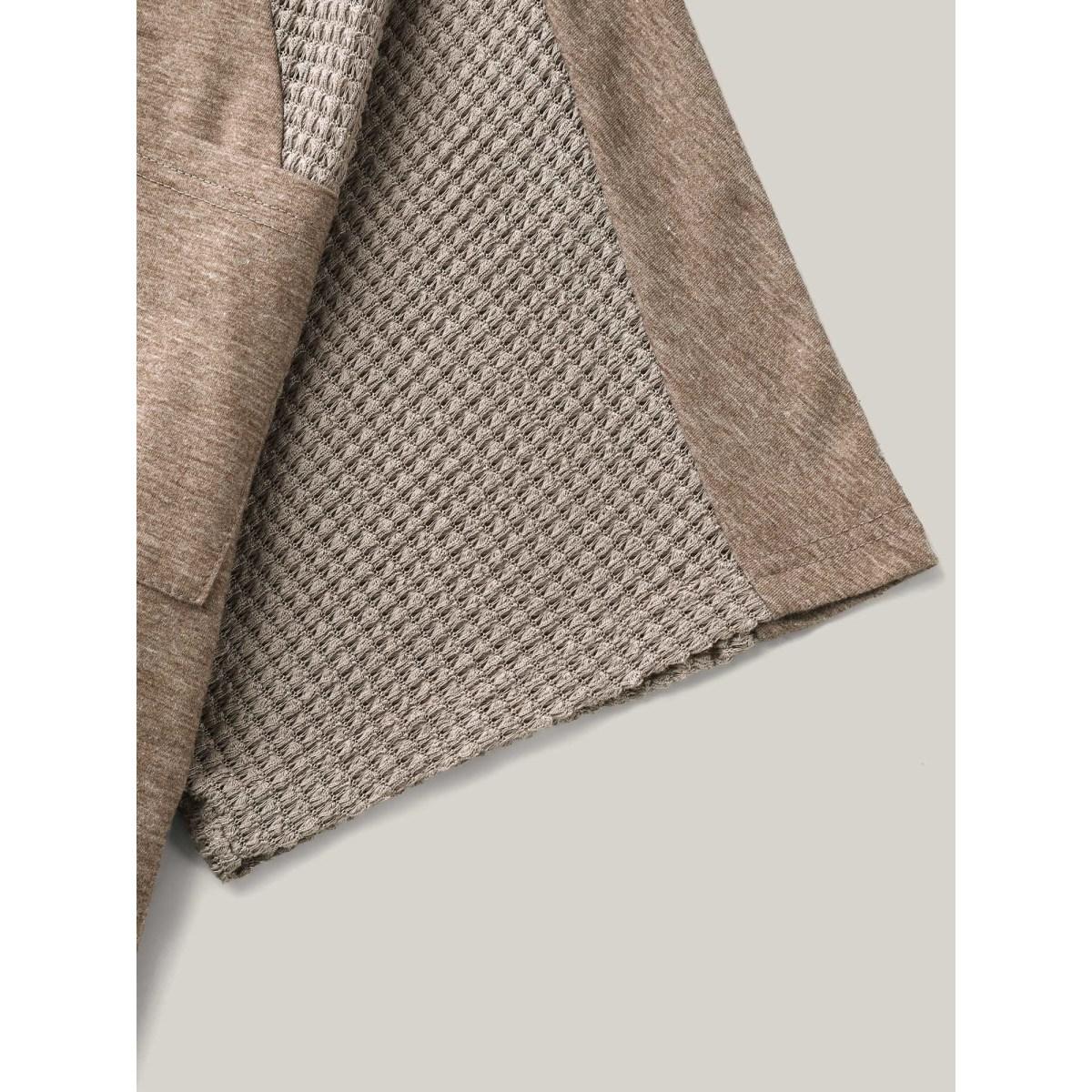 Plus Size Waffle V-Neck Pocket Plain T-Shirt LightBrown Women Leisure Texture V-neck Casual T-shirts BloomChic 28/5X Product Image