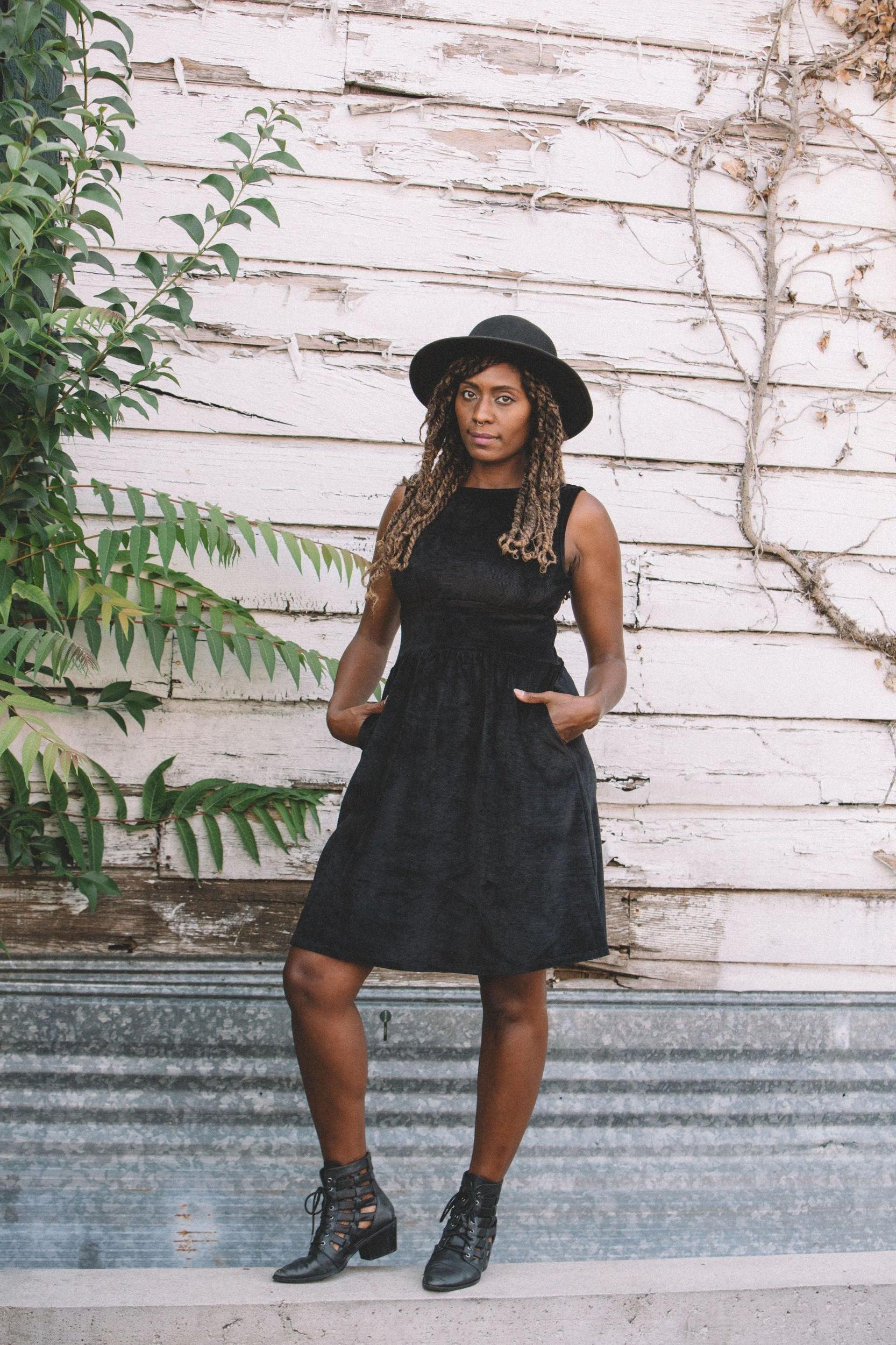 Mere Dress in Black Ribbed Velvet Product Image