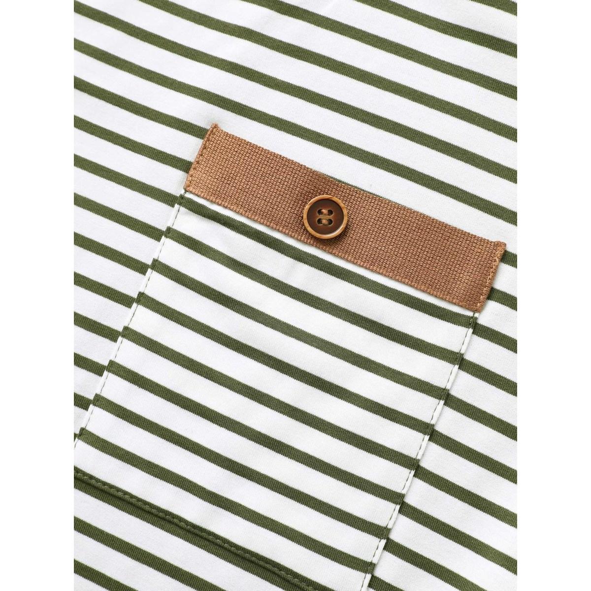 Plus Size Striped Contrast Patched Pocket Roll Raglan Sleeve T-shirt ArmyGreen Women Casual Contrast Striped Round Neck Everyday T-shirts BloomChic 22-24/3X Product Image