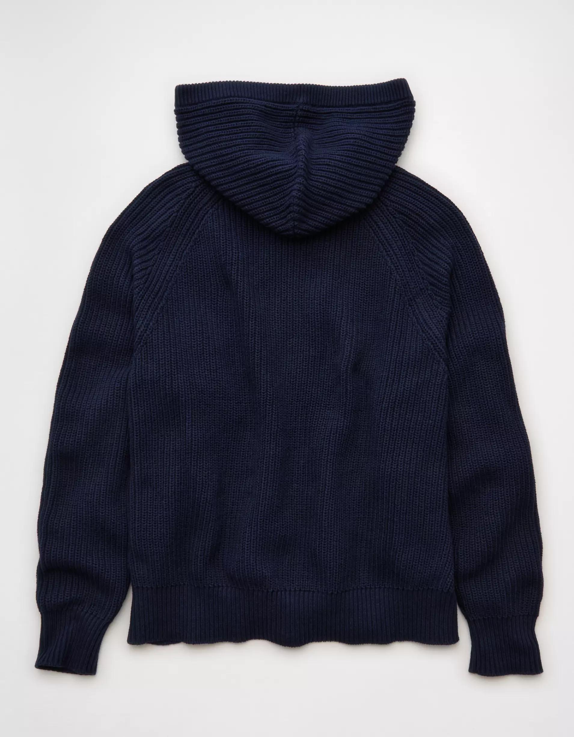 AE Zip-Up Shaker Stitch Sweater Hoodie Product Image
