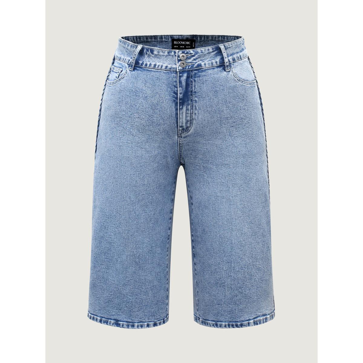 Plus Size Classic Cut Wide-Leg Crop Jeans Women Midblue Leisure High stretch Slanted pocket Jeans BloomChic 14/1X Product Image