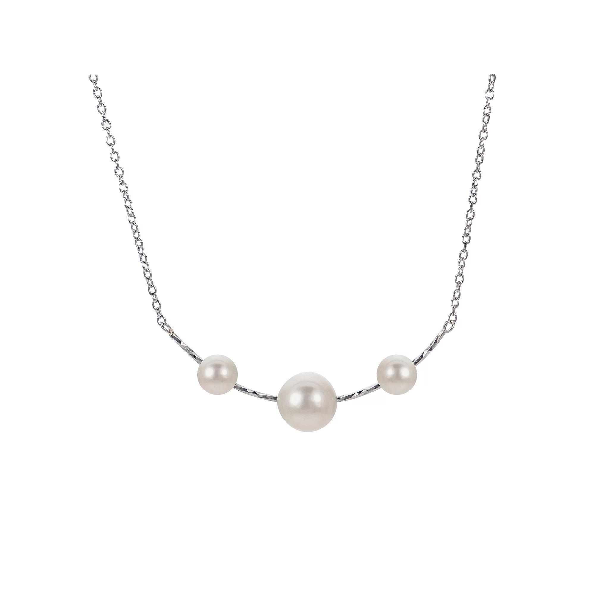 PearLustre by Imperial Sterling Silver Freshwater Cultured Pearl 3-Stone Necklace, Womens Product Image