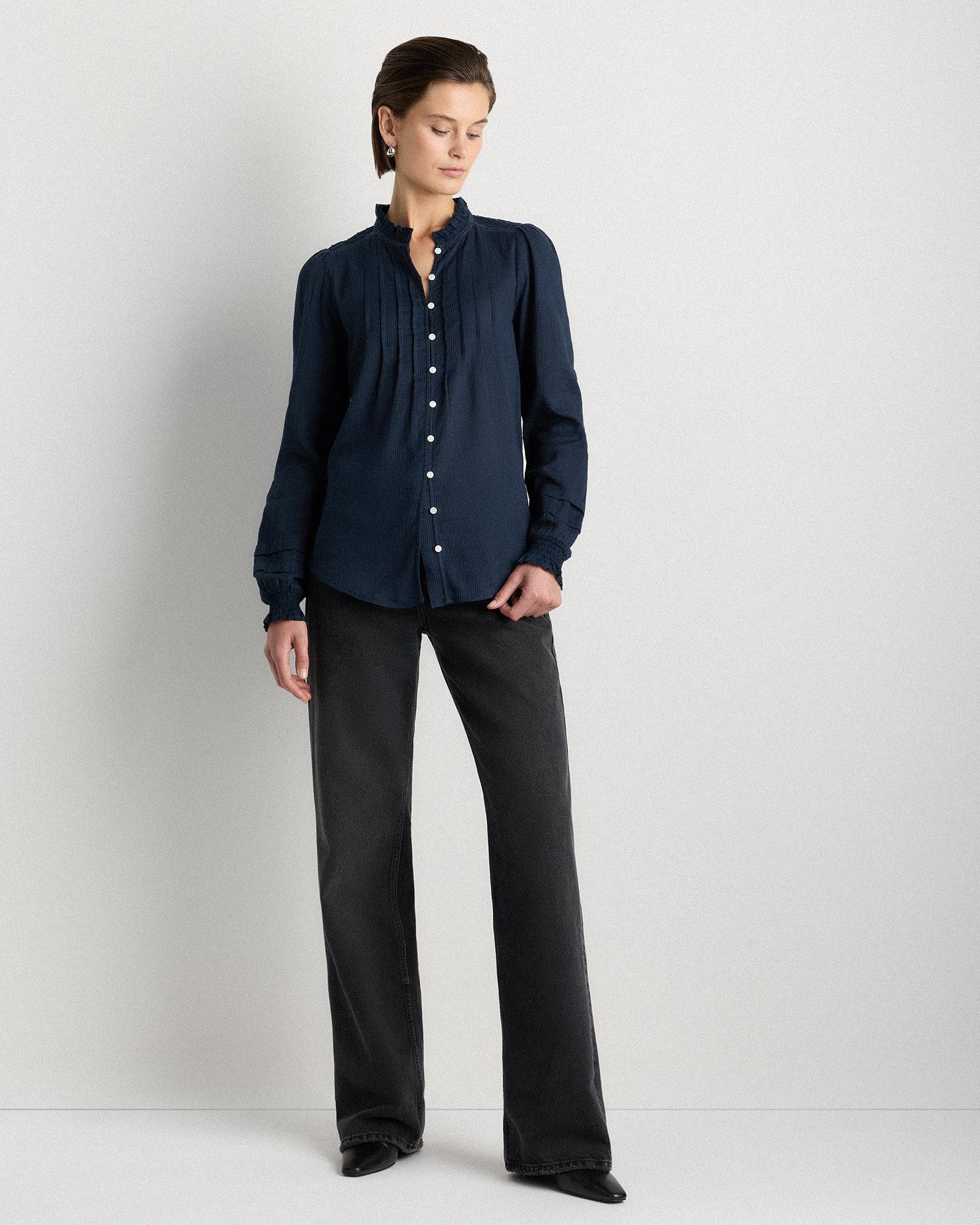 Quince | Women's Organic Textured Cotton Peasant Blouse Organic Cotton Product Image