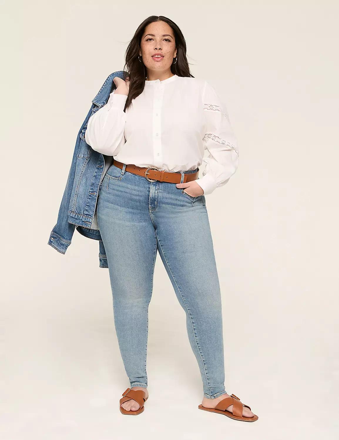 Button-Front Eyelet-Trim Blouse Product Image