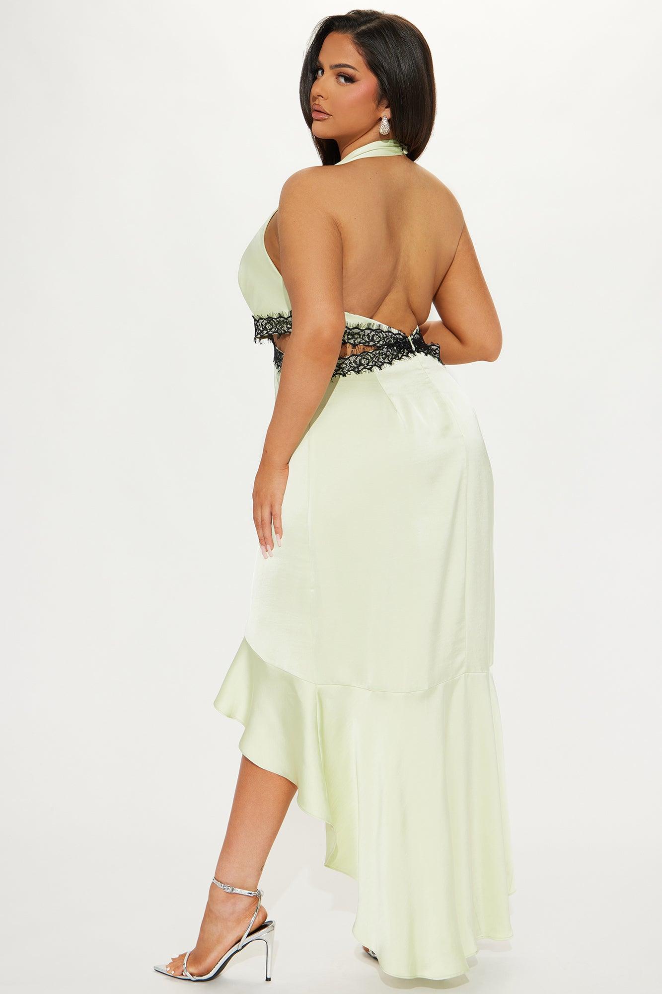 Audrey Satin Maxi Dress - Sage Product Image