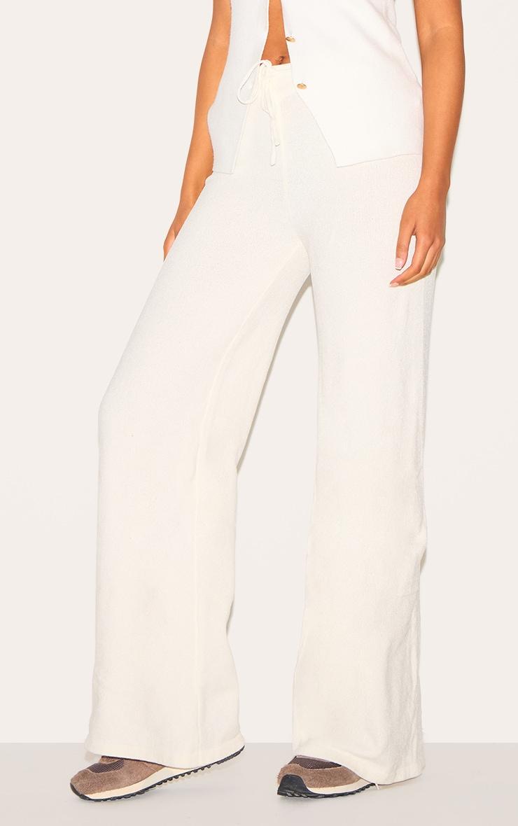 Tall Oatmeal Soft Textured Knit Drawstring Wide Leg Pants Product Image