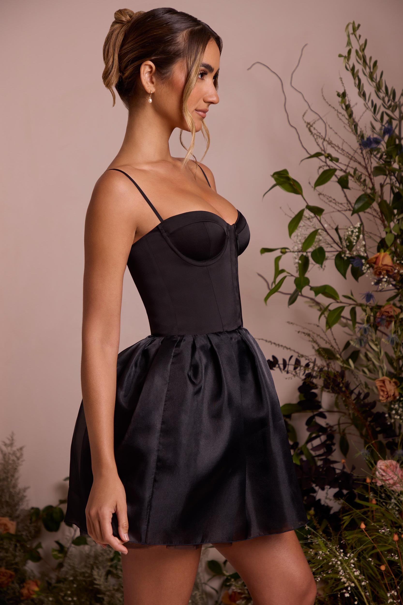 Tulle Skirt Corset Mini Dress in Black Product Image