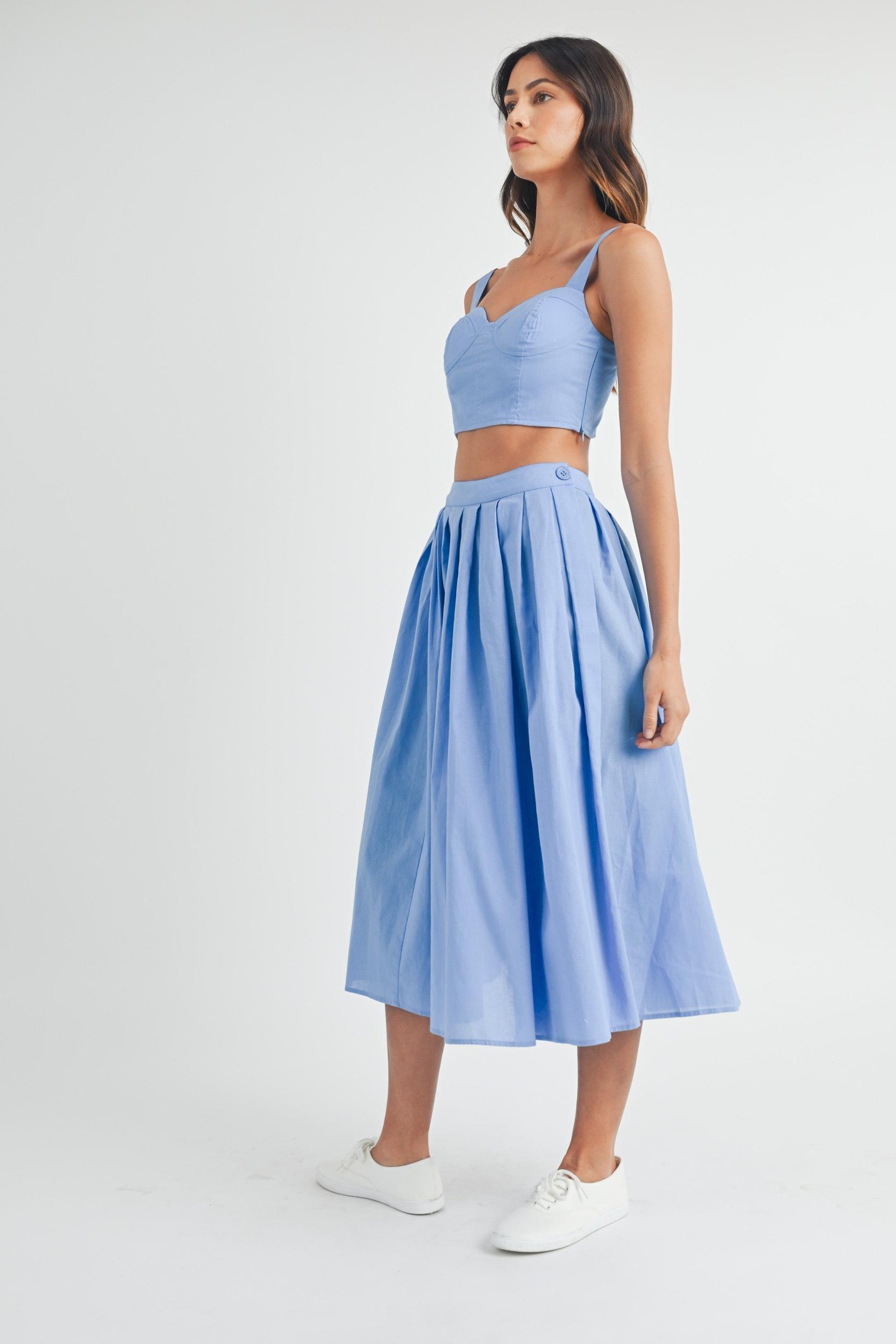 FINAL SALE Portia Pleated Wrap Midi Skirt | French Blue Product Image