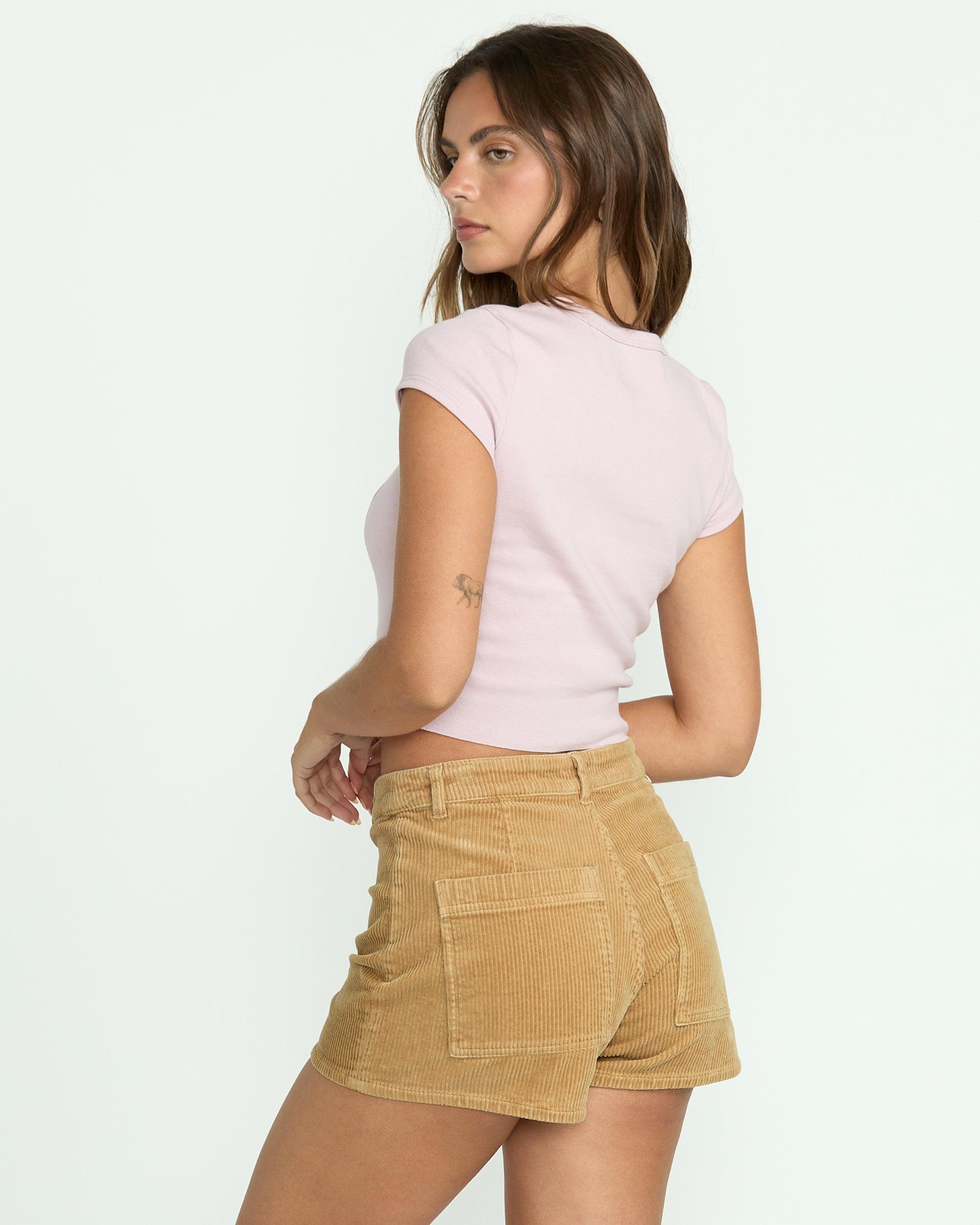 Free Fall Corduroy Shorts - Khaki Female Product Image
