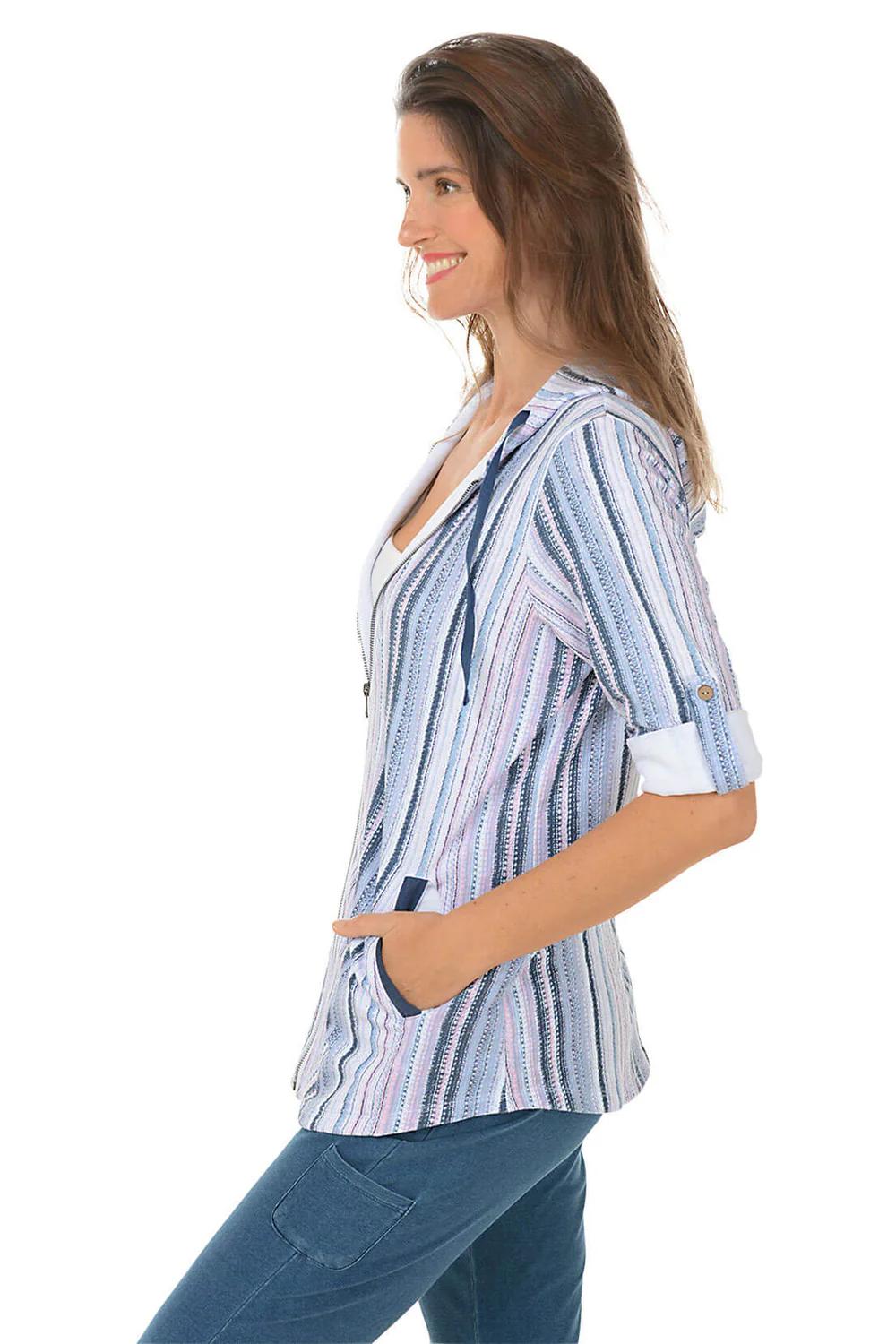 Pastel Striped Zip-Front French Terry Hoodie Product Image