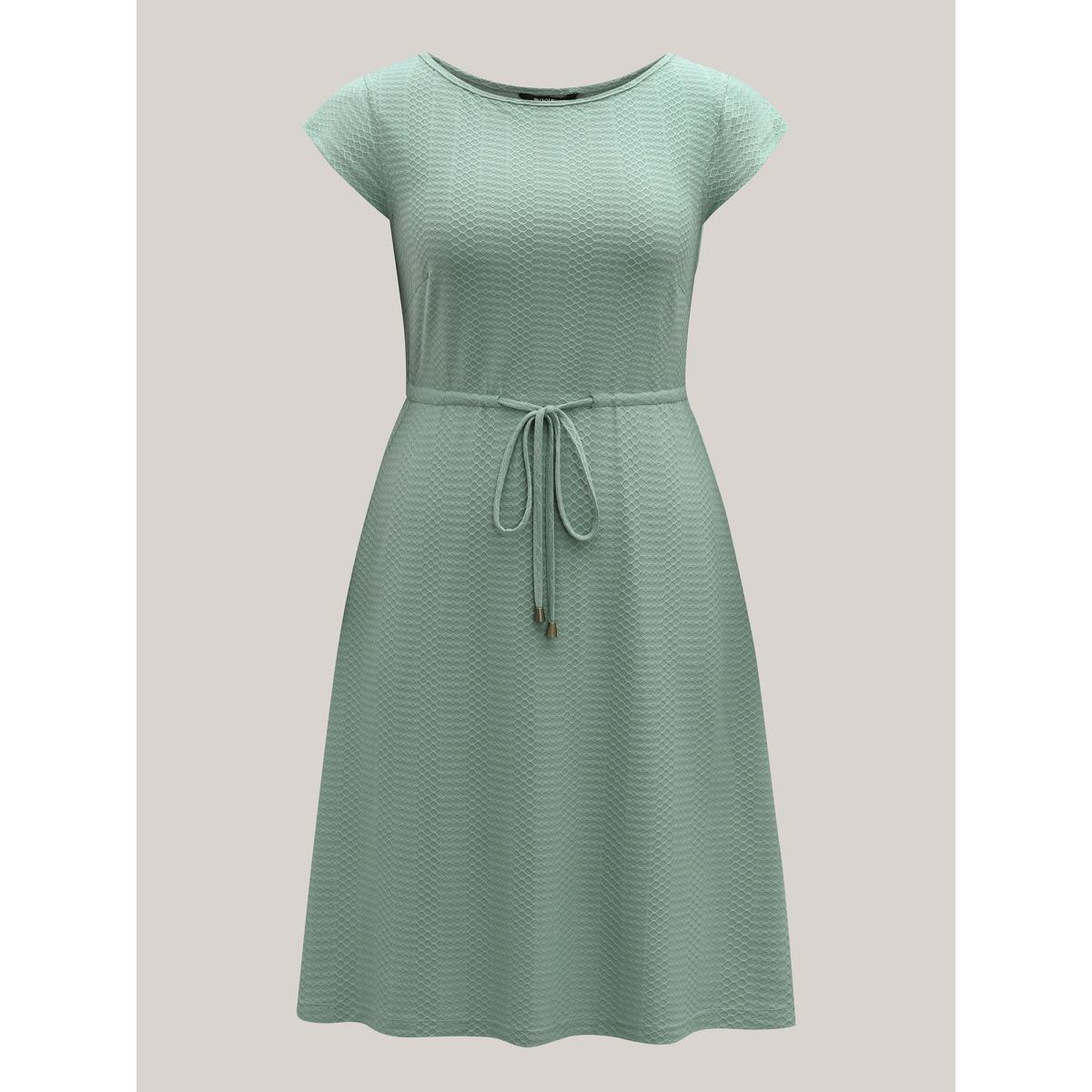 Plus Size Textured Waist-Tie Knit Midi Dress Sage Women Leisure Drawstring Knit Dresses Bloomchic 26/4X Product Image
