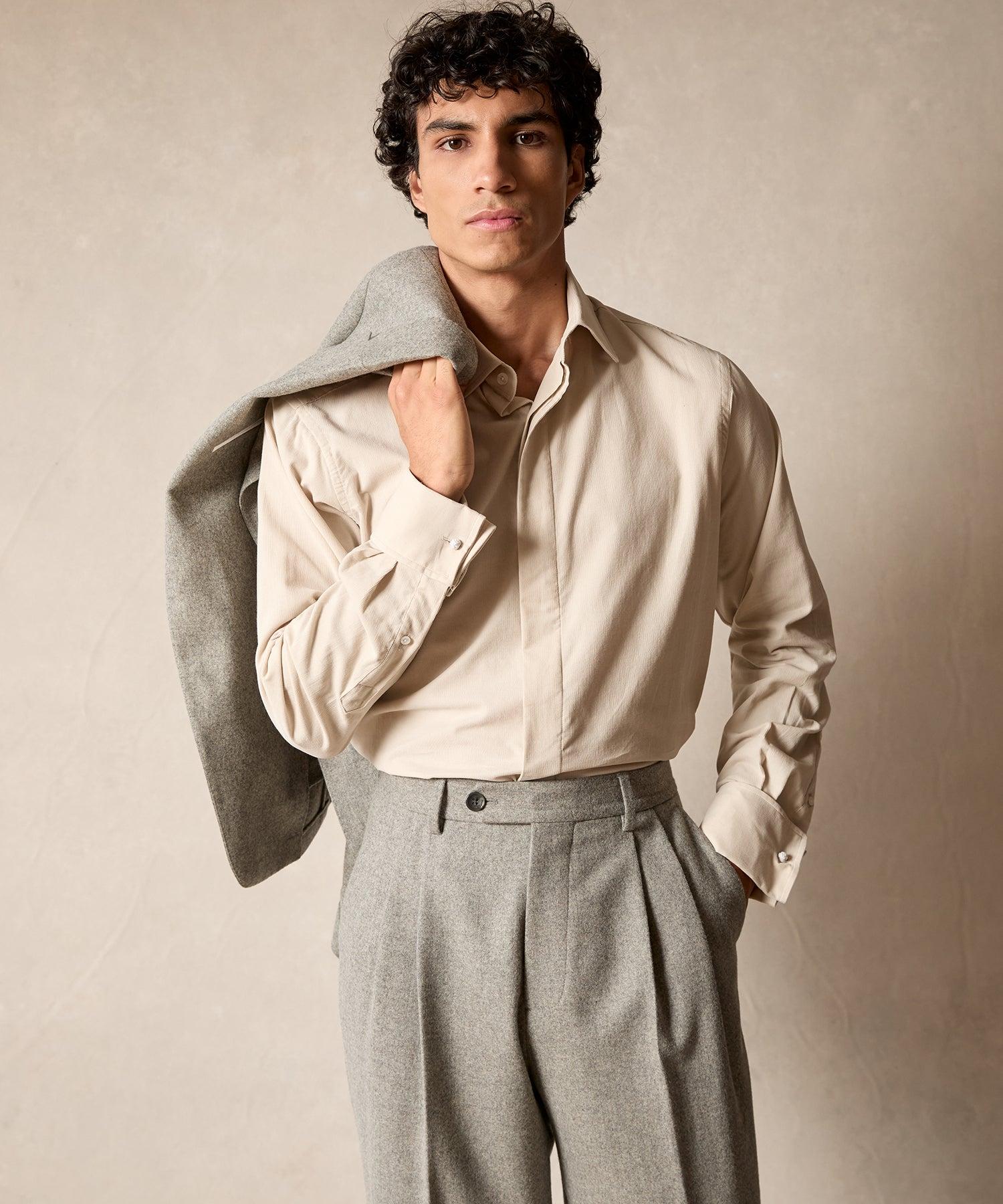 Hamilton + Todd Snyder Corduroy French Cuff Tuxedo Shirt in Stone Product Image