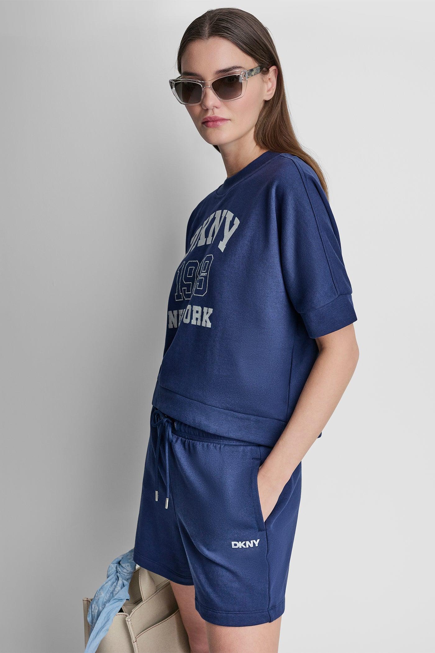 COTTON-BLEND TERRY SHORT SLEEVE LOGO HIGH-LOW TEE Product Image