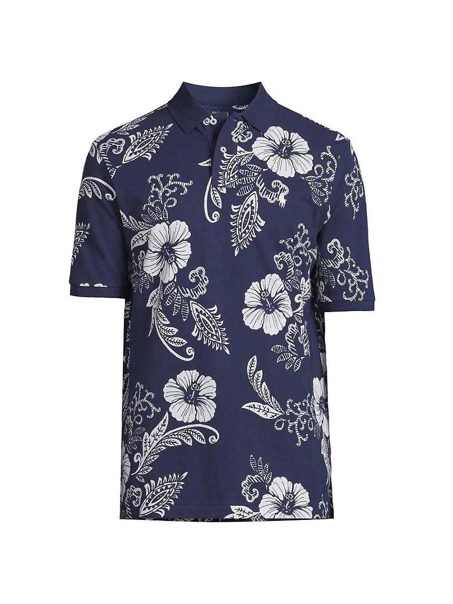 Mens Classic-Fit Hibiscus Mesh Polo Shirt Product Image