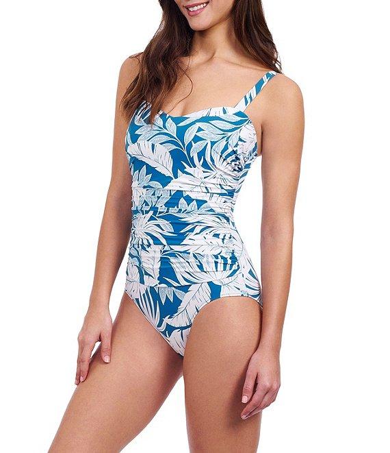 Profile by Gottex Malaya Tropical Leaf Print Sweetheart D-Cup Underwire Tummy Control One Piece Swimsuit Product Image