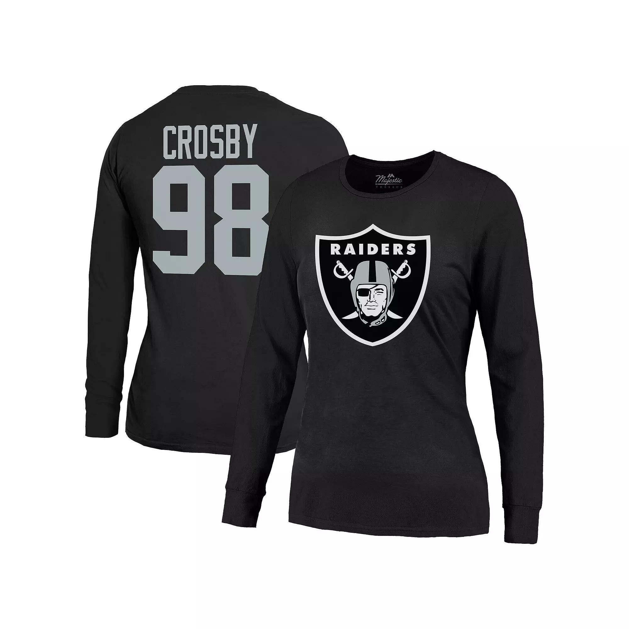 Women's Majestic Threads Maxx Crosby Black Las Vegas Raiders Player Name & Number Long Sleeve T-Shirt,  Product Image