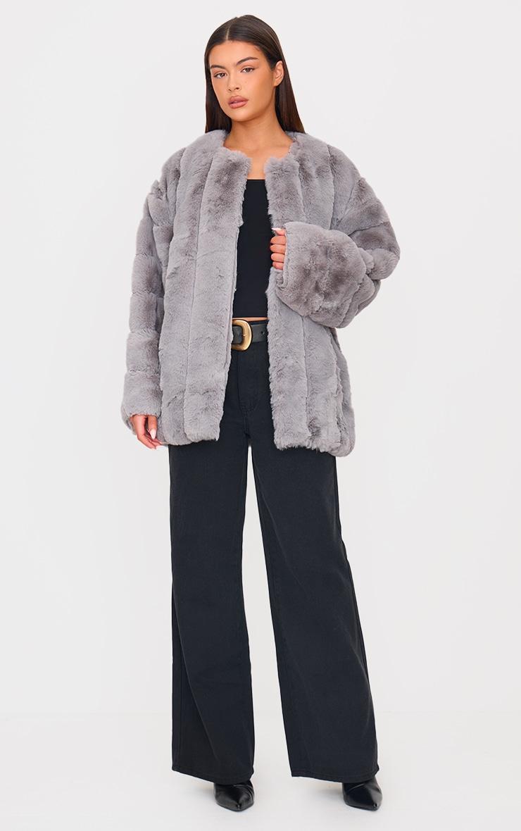  Grey Faux Fur Bubble Vertical Coat Product Image