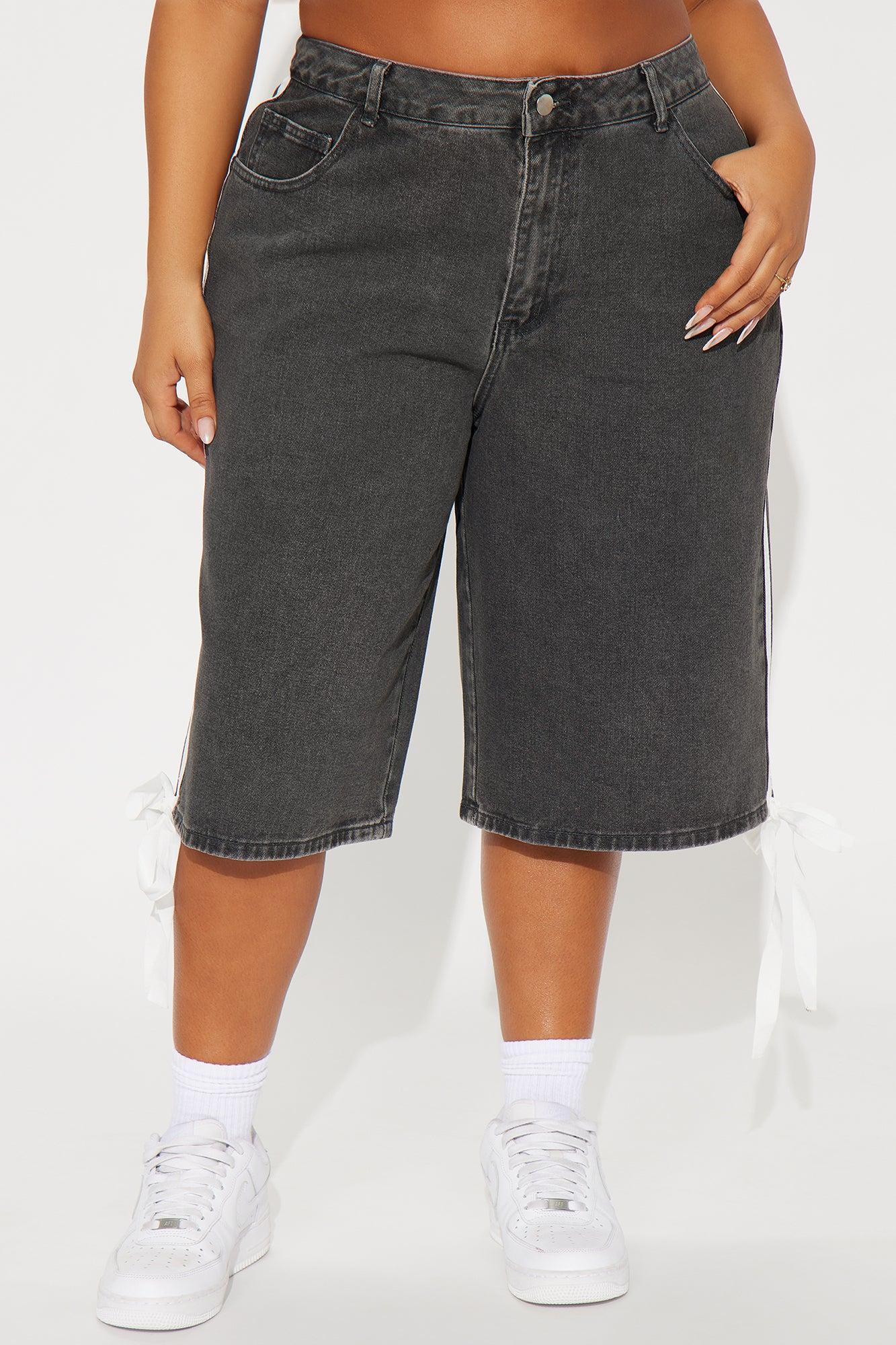 Kimi Non Stretch Stripe Denim Jorts - Black Wash Product Image