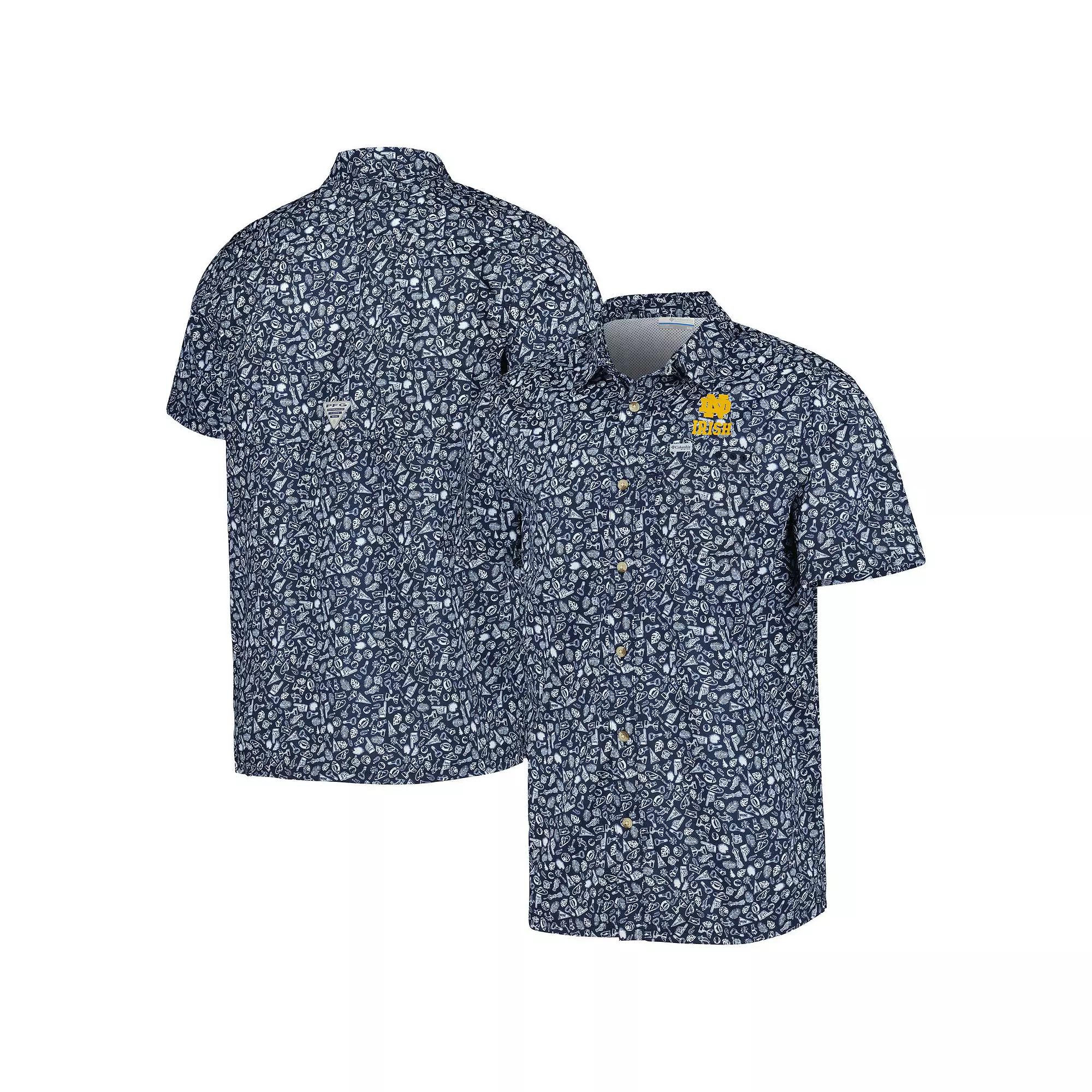 Men's Columbia Navy Notre Dame Fighting Irish Super Slack Tide Omni-Shade Team Button-Up Shirt,  Product Image