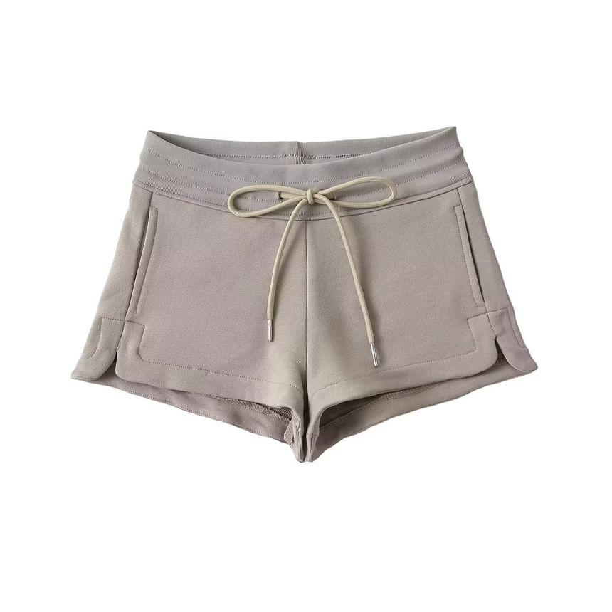 Drawstring Waist Plain Slit Sweat Shorts Product Image