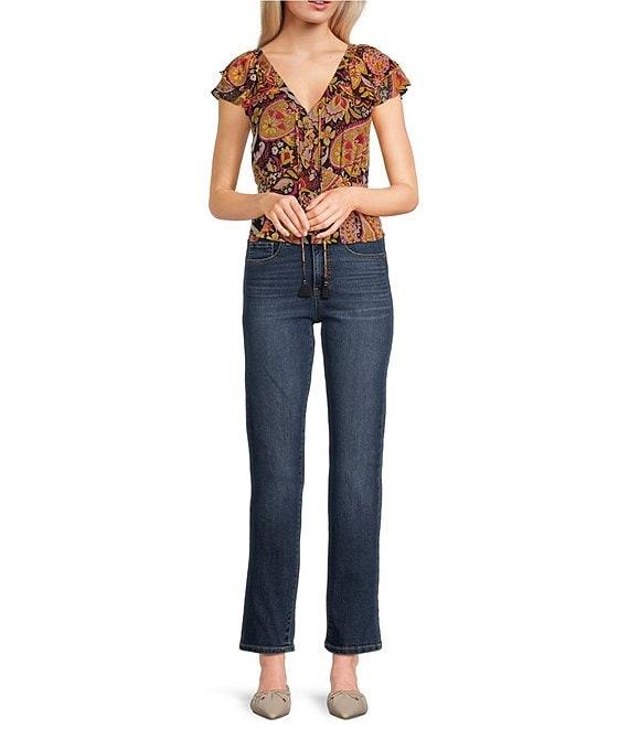 Jessica Simpson Dixie Large Floral Print Short Sleeve Cropped Blouse Product Image