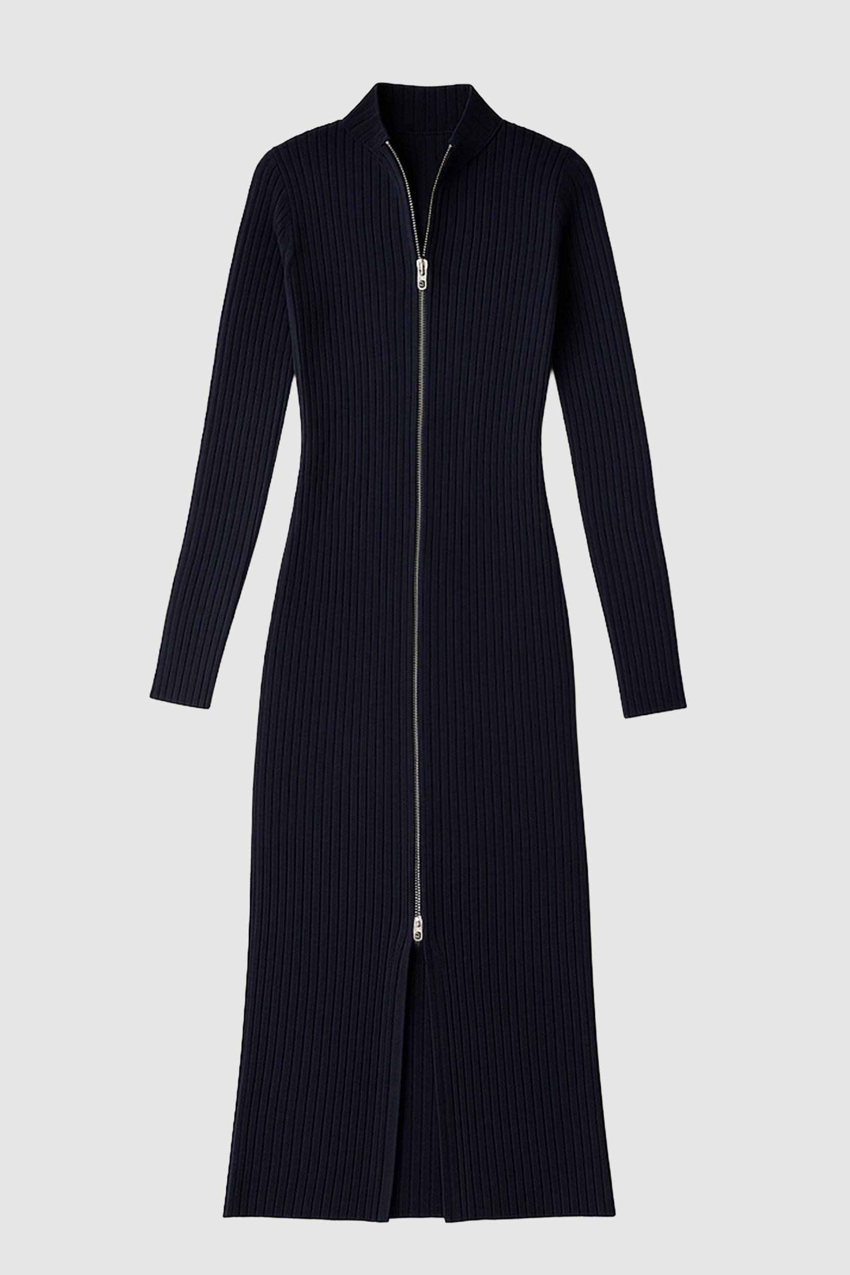 Janne Ribbed Two-Way Zip Sweater Dress Product Image