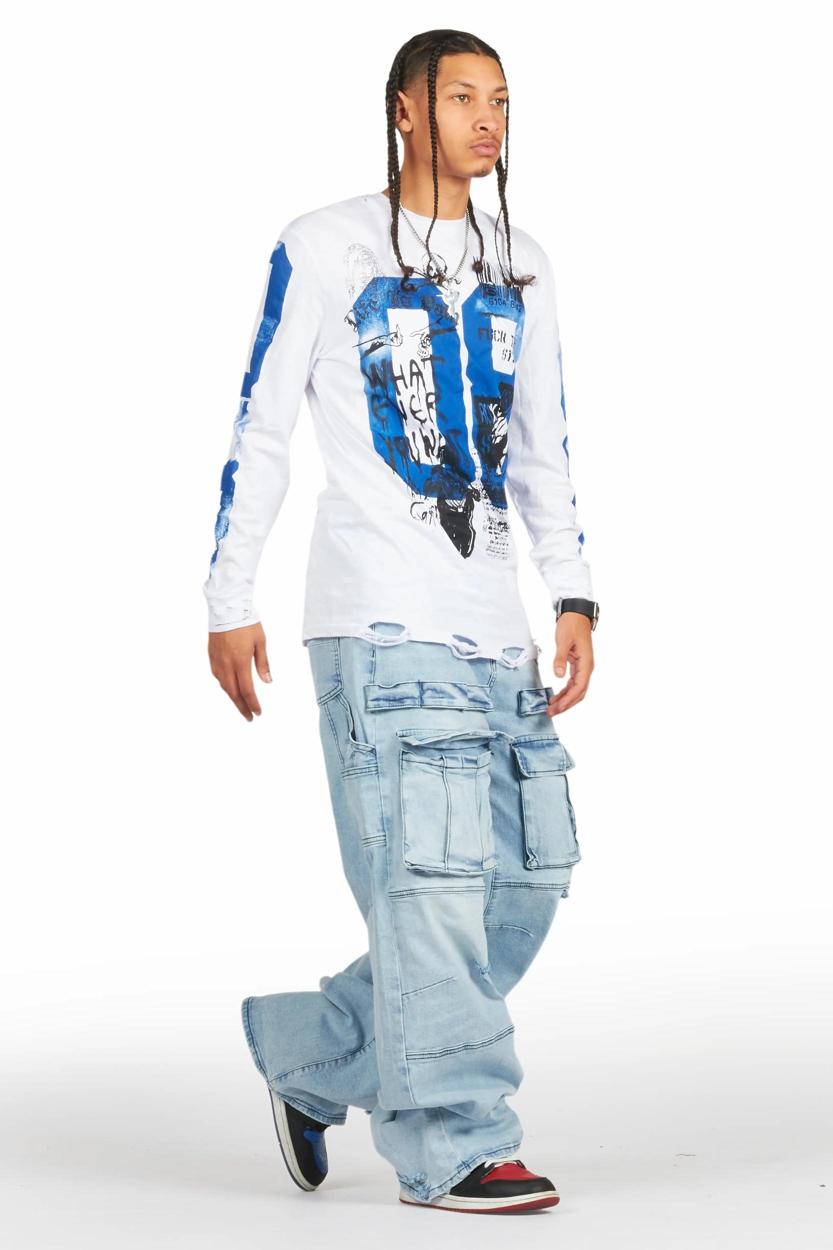 Grill White Long Sleeve Graphic T-Shirt Male Product Image