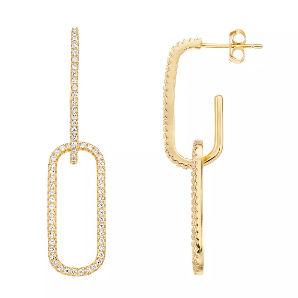 14k Gold Over Silver Cubic Zirconia Statement Link Drop Earrings, Womens, Gold Tone Product Image