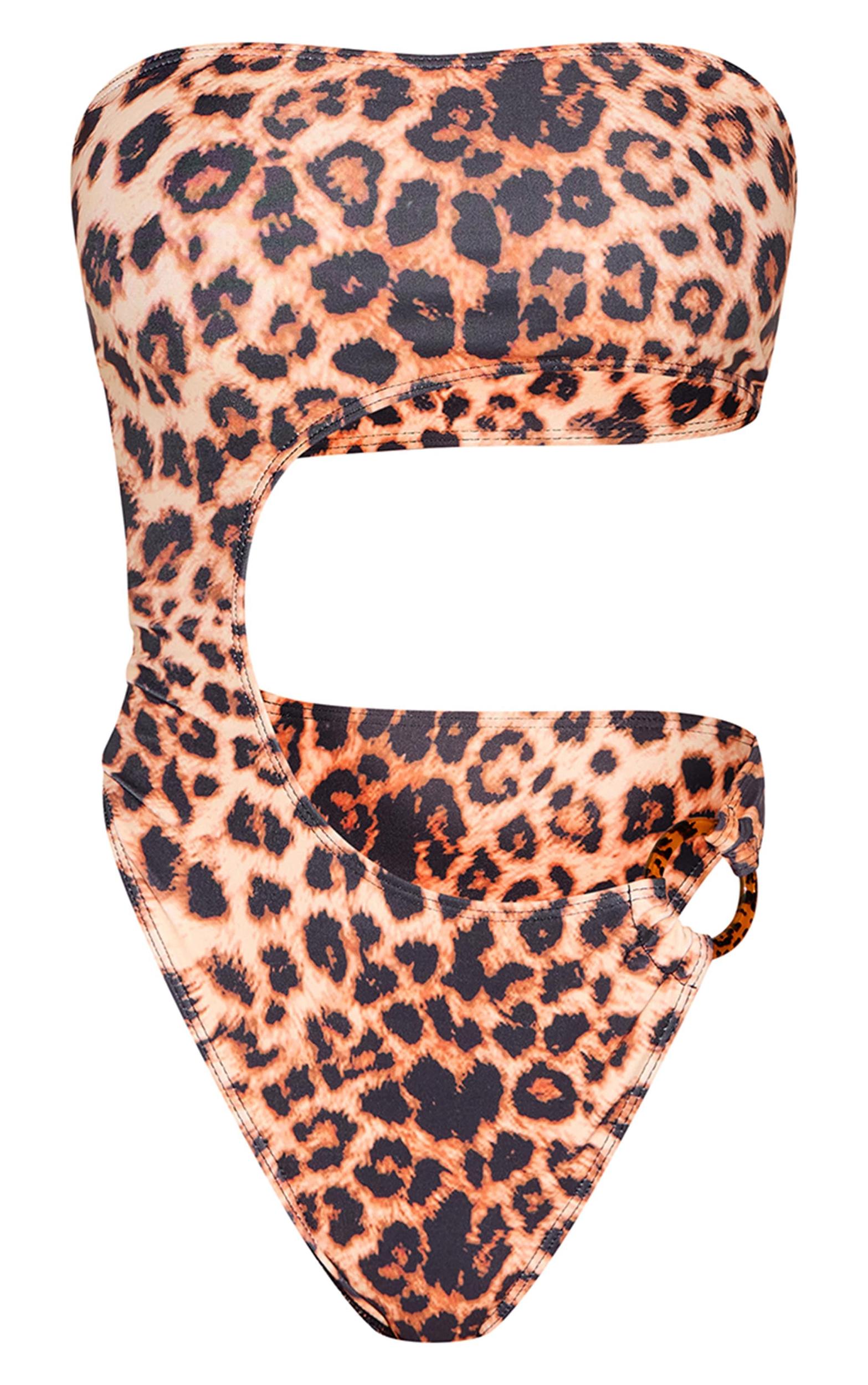 Brown Leopard Print Cut Out O Ring Trim Detail Swimsuit Product Image