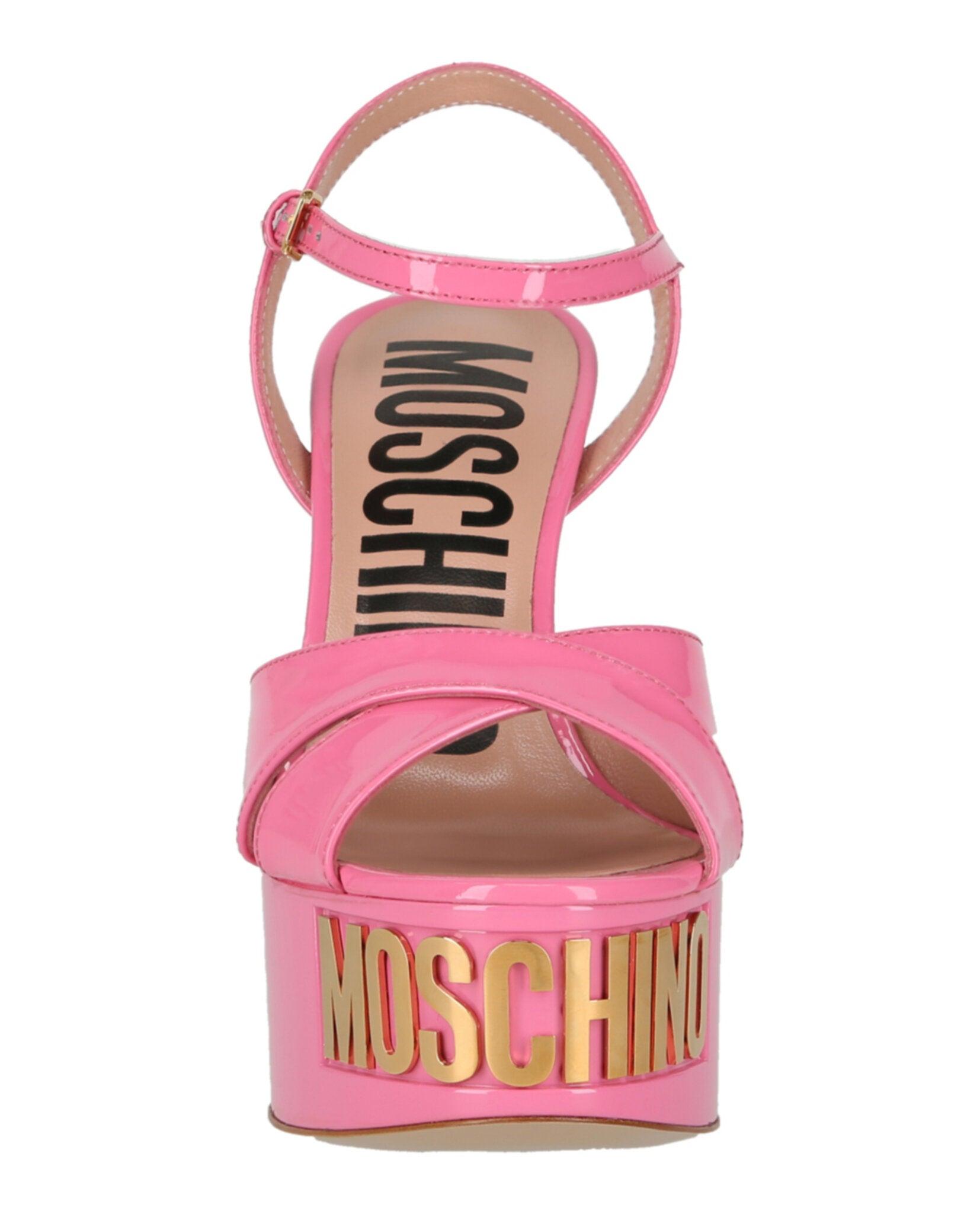 Moschino Patent Leather Logo Heeled Sandals Product Image