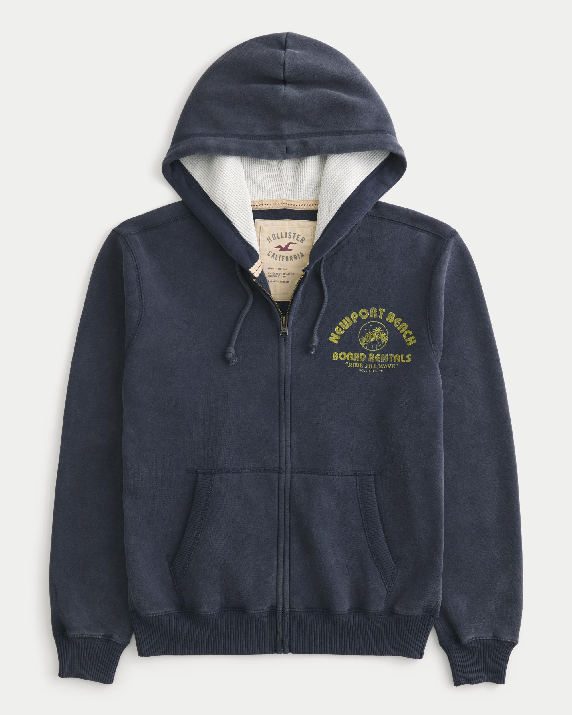 Waffle-Lined Newport Beach Graphic Zip-Up Hoodie Product Image