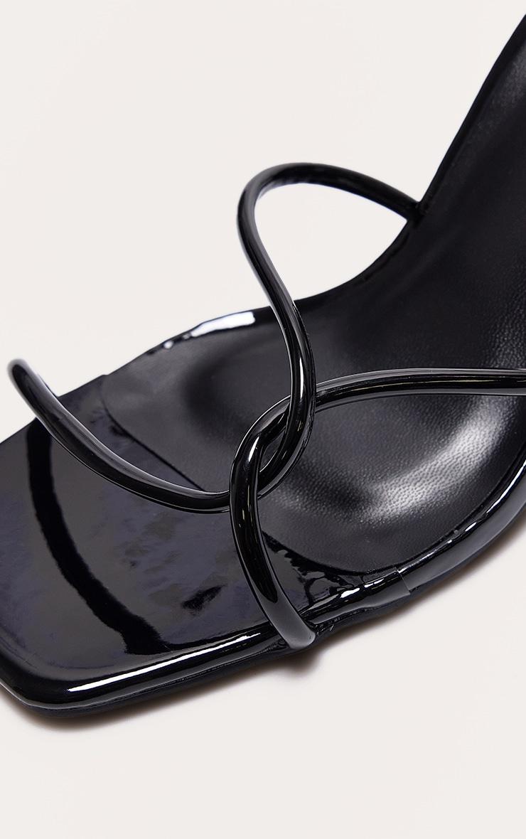 Black Wide Fit PU Patent Square Toe Strappy Block Heeled Sandals Product Image