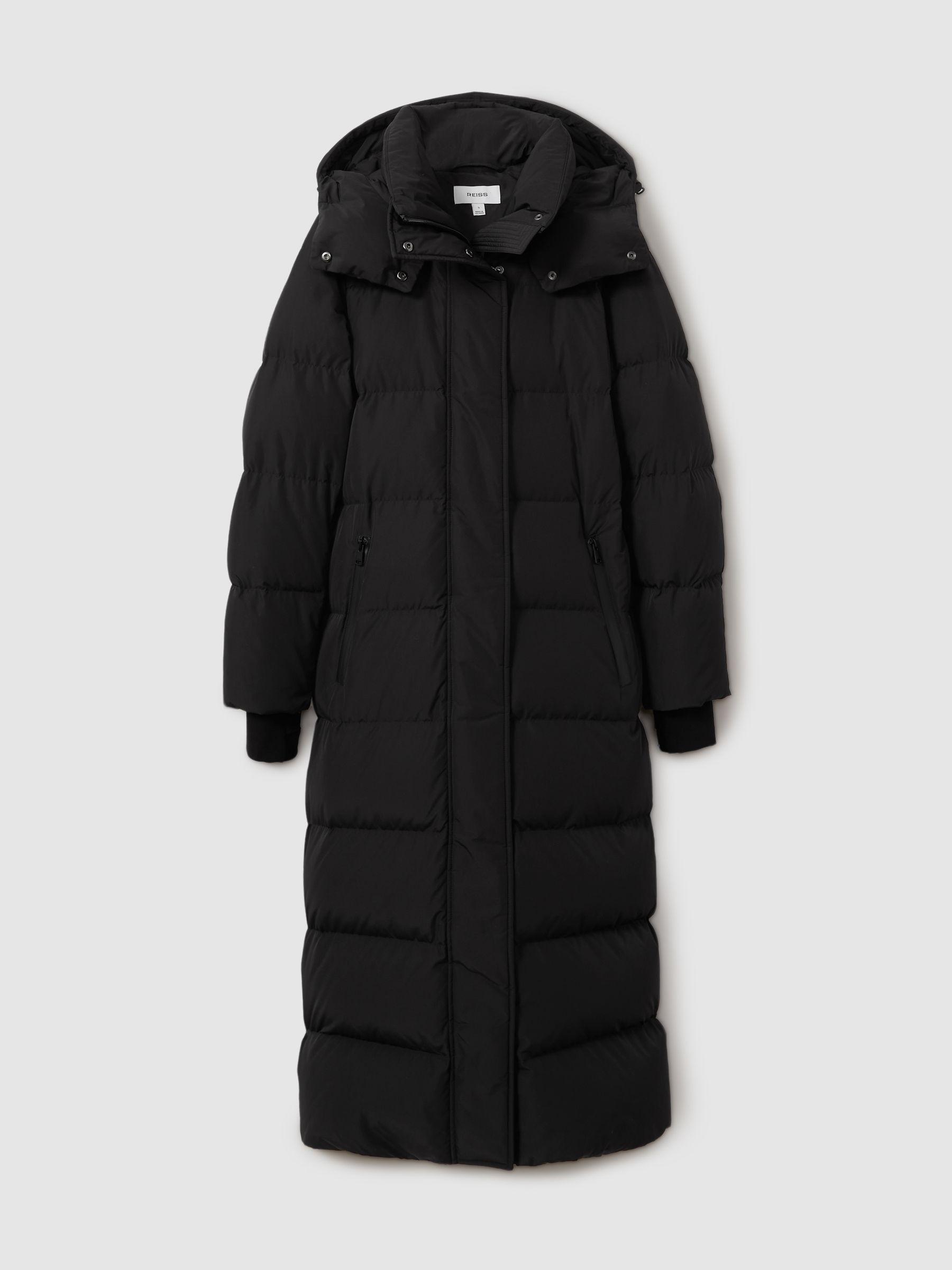 Longline Hooded Puffer Coat in Black Product Image
