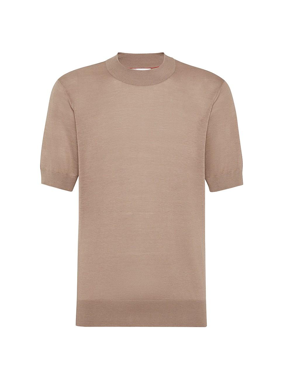 Mens Extra Light Silk and Cotton Knit T-Shirt with Mockneck Product Image