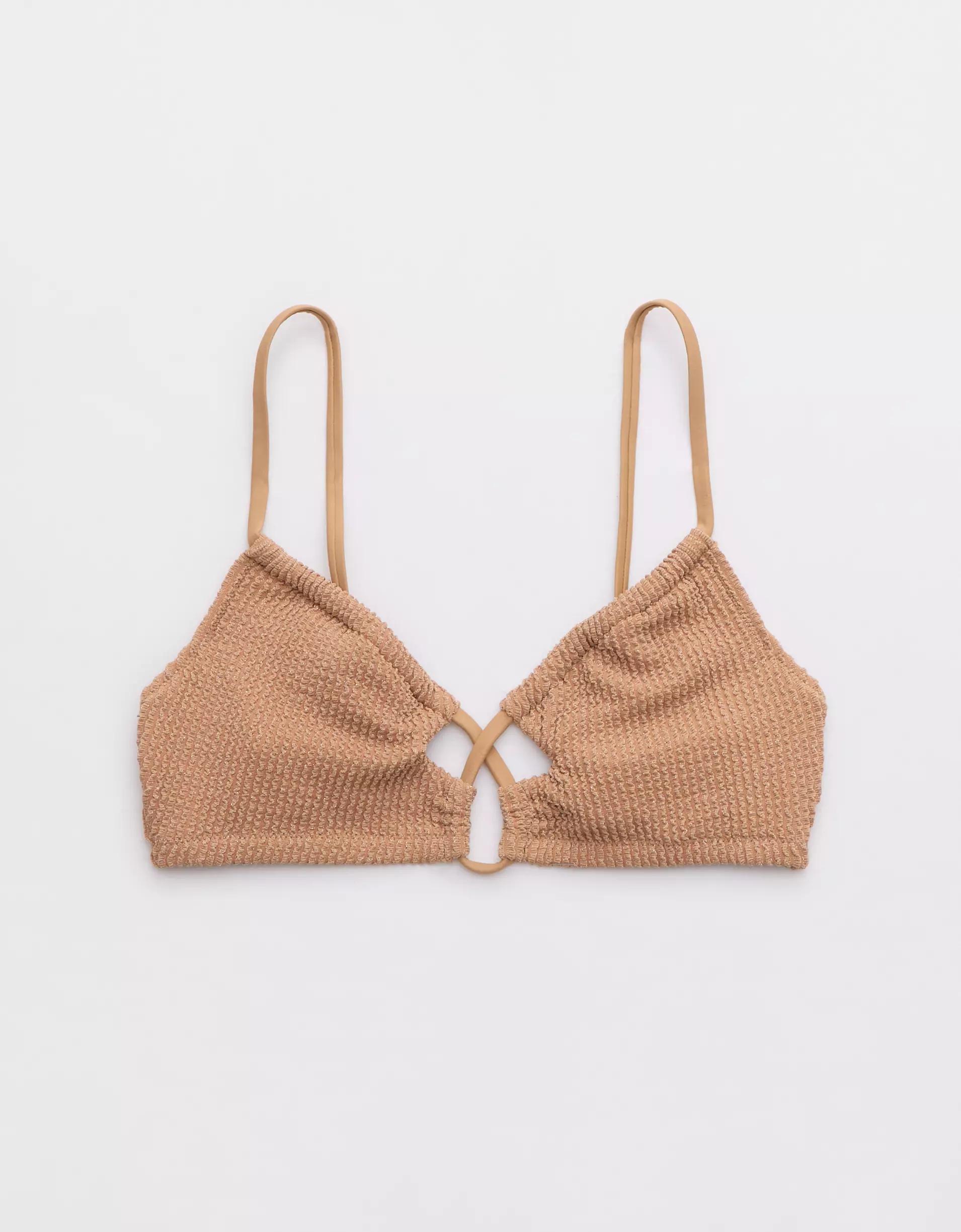 Aerie Shimmery Crinkle Lace Up Scoop Bikini Top Product Image