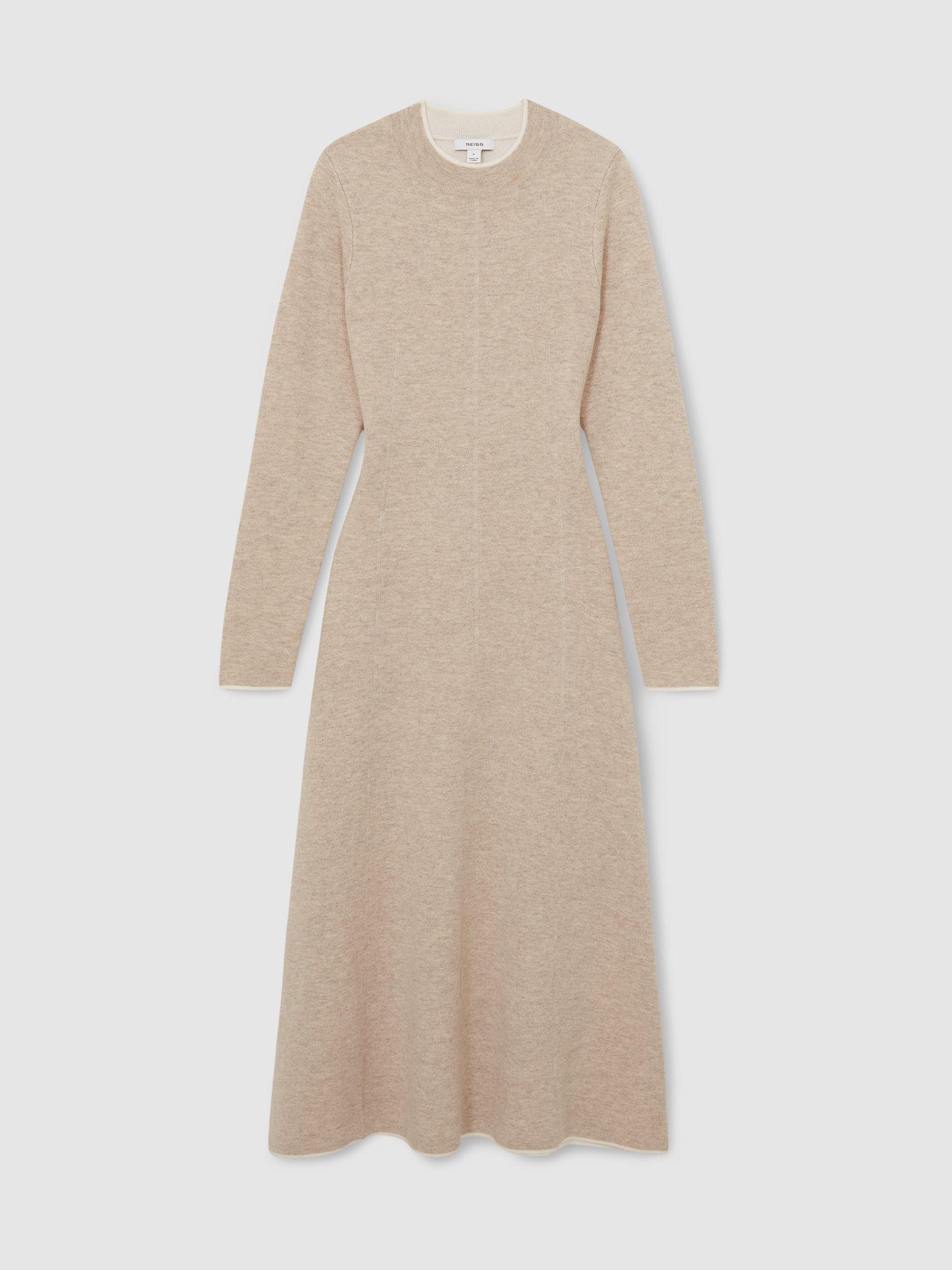 Knitted Mélange Midi Dress With Cashmere in Neutral Product Image